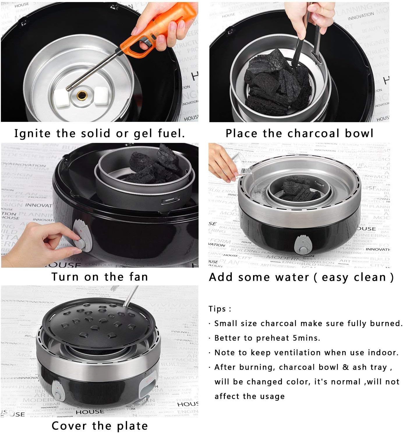 Portable Smokeless Charcoal BBQ Grill - Outdoor Camping Small Tabletop Cooking Mini Barbecue - Built in Fan Power by 4A Battery Or Phone Charge
