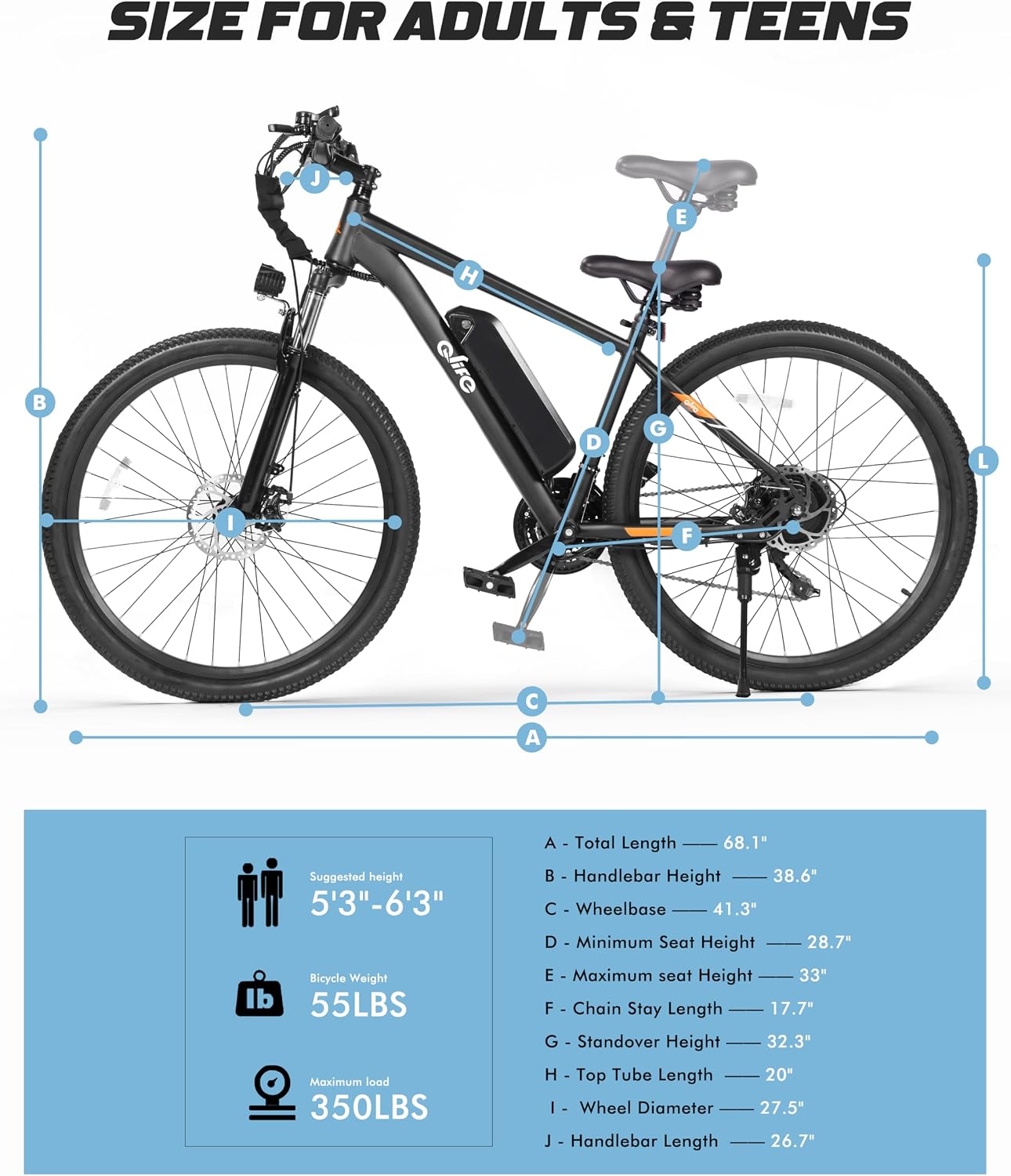Qlife Electric Bike for Adults/Teens Racer-28MPH 21-Speed Peak 1200W Brushless Motor Adult Electric Bicycles, 48V 10.4Ah Removable Battery Mountain Ebike, Up to 55 Miles, 27.5X2.1 Tire E Bike