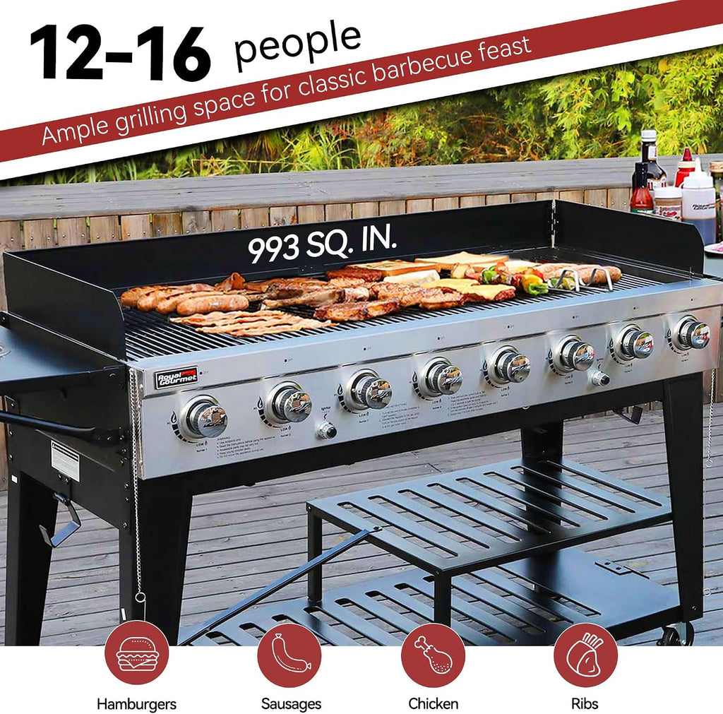 Royal Gourmet Event 8-Burner BBQ Propane Gas Grill with Cover, Picnic or Camping Outdoor
