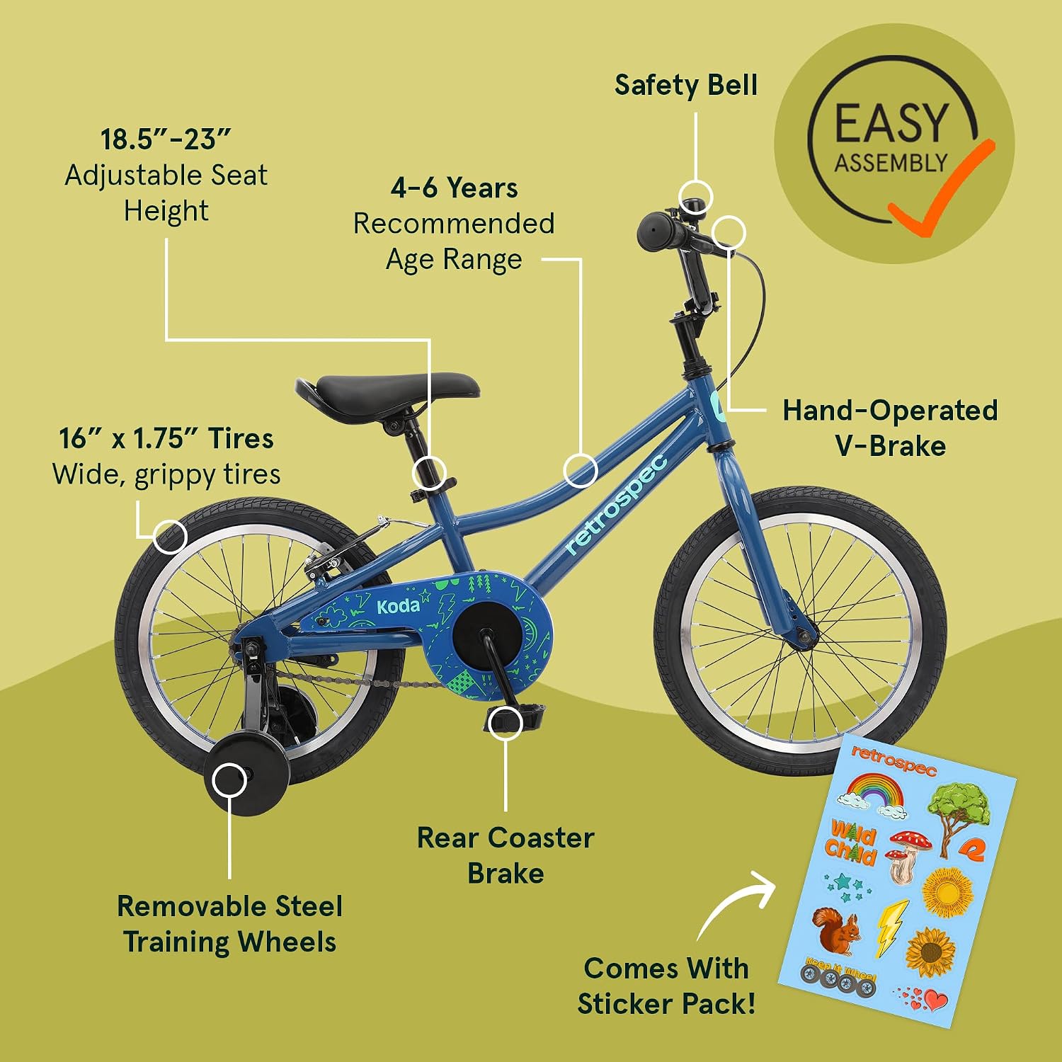 Retrospec Koda Plus Kids Bike for Boys & Girls Ages 4-6 Years - Children's Bicycle, Adjustable Seat & Handlebars