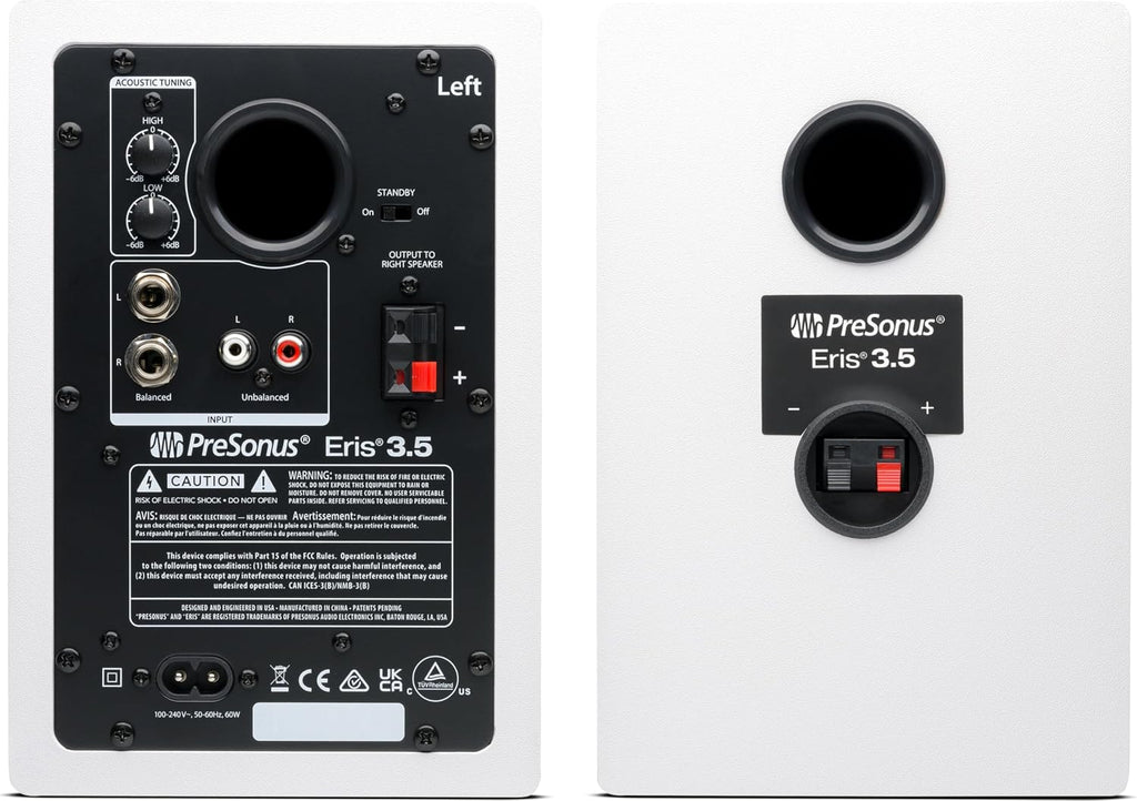 PreSonus Eris 3.5 Studio Monitors (White), Pair — 3.5' Inch Powered Bookshelf Speakers, Stereo, Desktop Computer, Near Field Music Production, Audio Mixing Recording