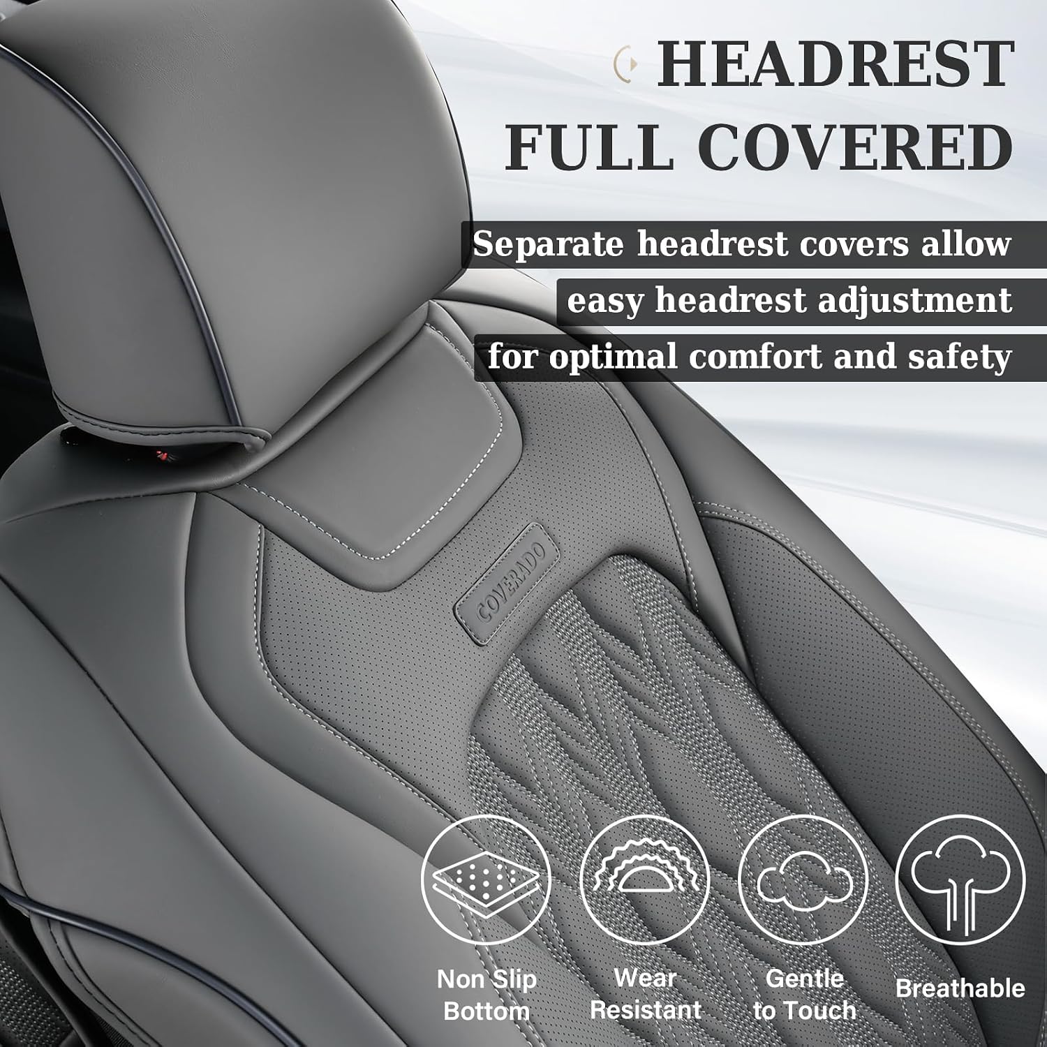 Coverado Car Seat Covers Full Set, Leather Ford F150 Seat Covers Fit for 2015-2026 F150 and 2017-2026 F250 F350 F450 Super Duty Crew Cab XL XLT Lariat King Ranch Platinum (Gray)