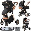 Nine point nine 2 in 1 Baby Stroller, Reversible Convertible Infant Stroller of One-Click Folding, Newborn Travel Strollers Toddler Standard Pram Carriage (225 Black Gold)