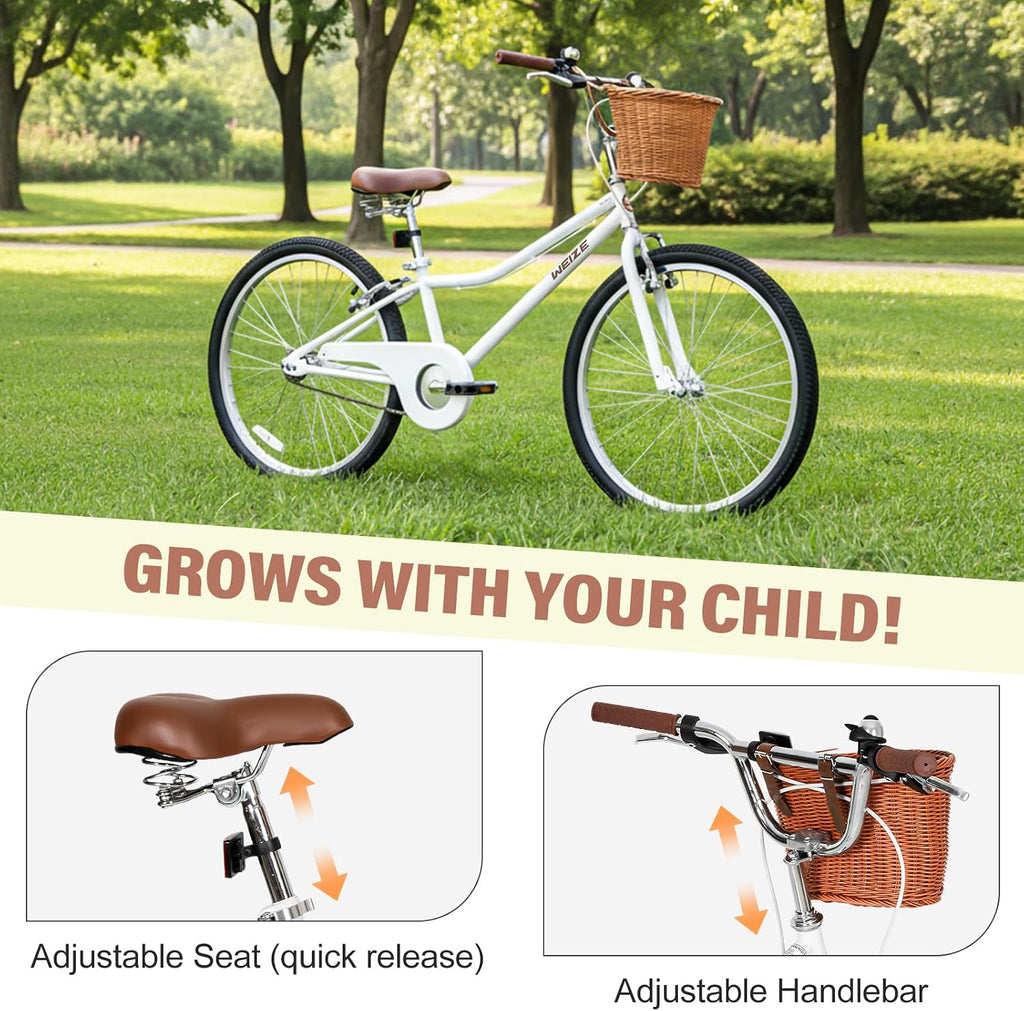 WEIZE Beach Cruiser Bike, 24 & 26 inch Commuter Bicycle for Adult Men and Women,High-Carbon Steel/Front & Rear Fenders, Comfortable City Bikes with Rear Rack or Basket, Ergonomic Upright Design
