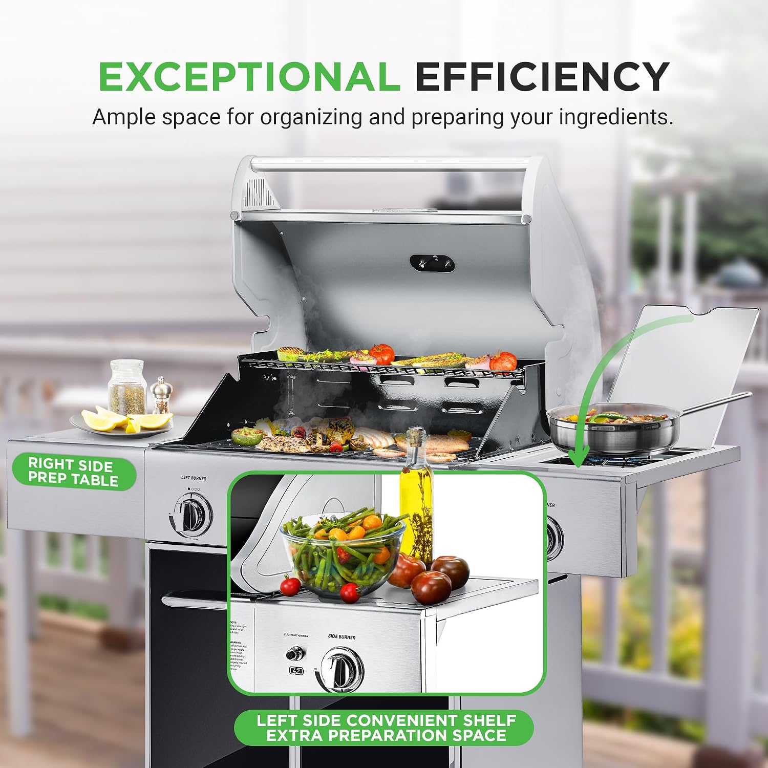 Heavy-Duty 5-Burner Propane Gas Grill - Stainless Steel Grill, 4 Main Burner with 1 side burner, 52,000 BTU Grilling Capacity, Electronic Ignition System, Built-in Thermometer - NutriChef NCGRIL2