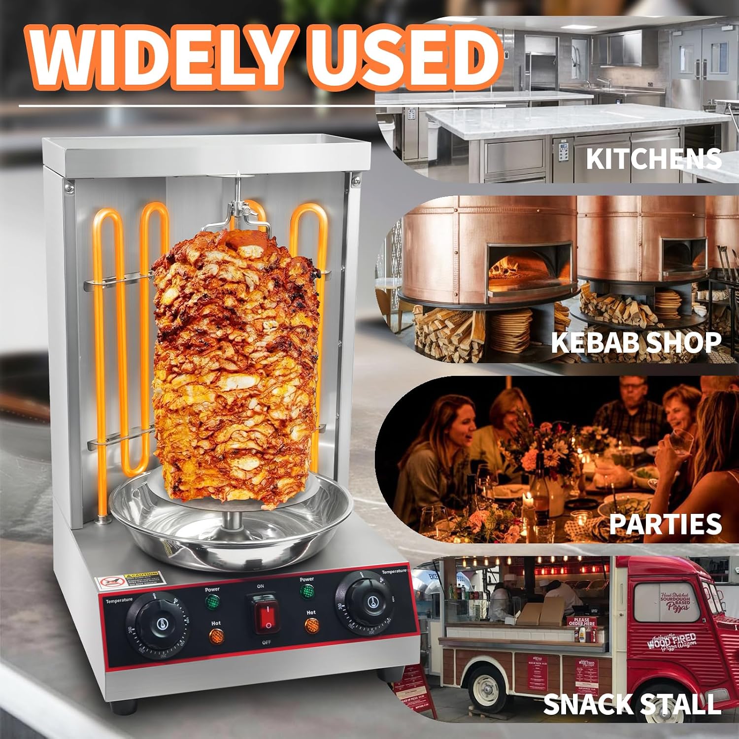 Electric Shawarma Grill Machine Vertical Rotisserie Broiler Gyro with 2 Heating Tubes,Countertop Rotating Grill Doner Kebab Oven,110V