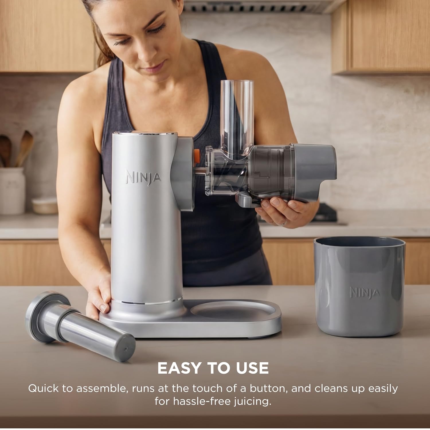 Ninja NeverClog Cold Press Juicer | Powerful Electric Slow Masticating Juicer with Pulp Control | XL Capacity | 24 oz. Juice Jug & 36 oz. Pulp Container | Dishwasher Safe | Gray | 150W | JC151SL