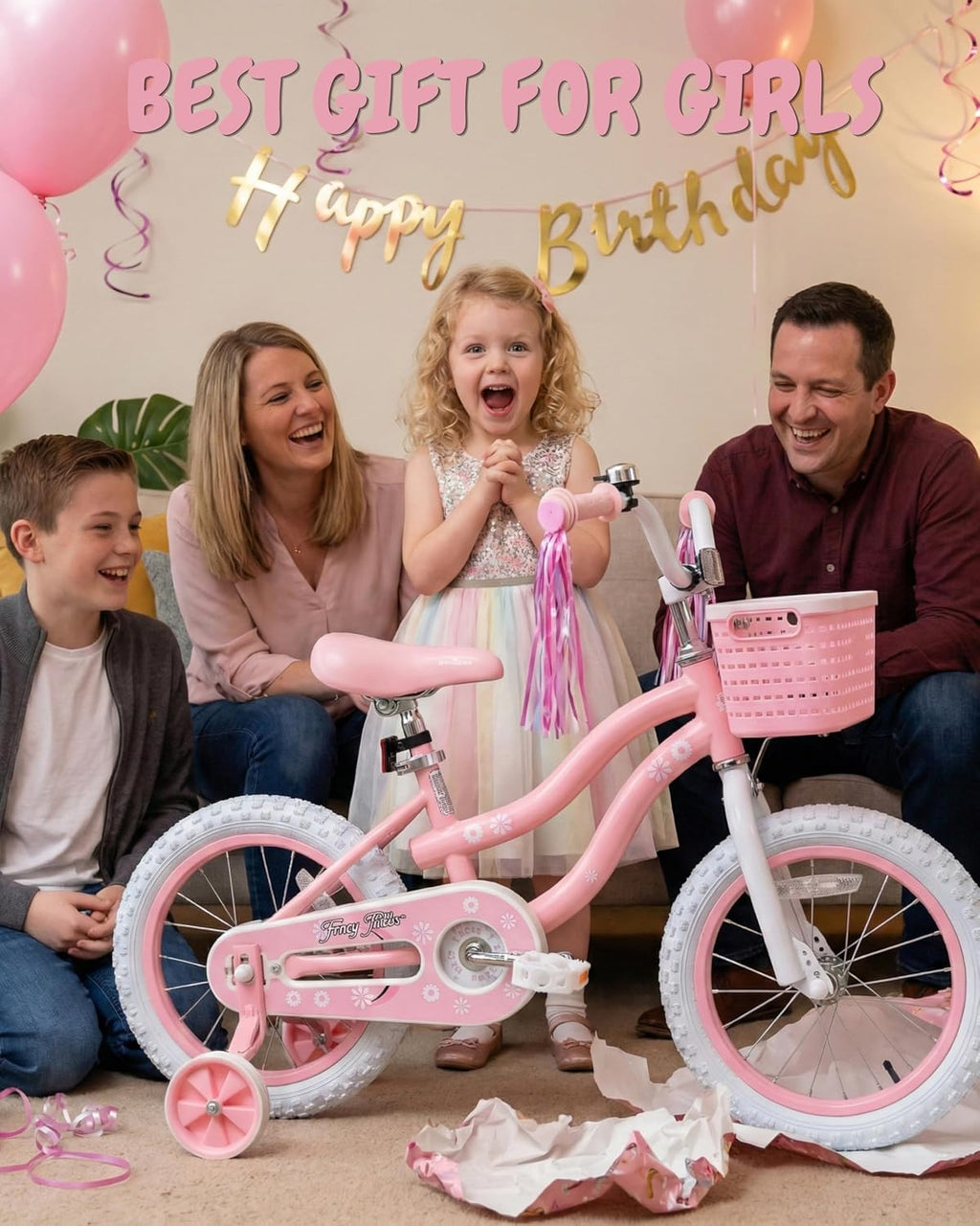 bicystar Girls Bike for Kids Ages 2-8 Years, 12 14 16 18 Inch Kids Bike with Training Wheels, Basket & Streamers, Pink Little Girls Bicycle with Coaster Brake, Birthday Gift