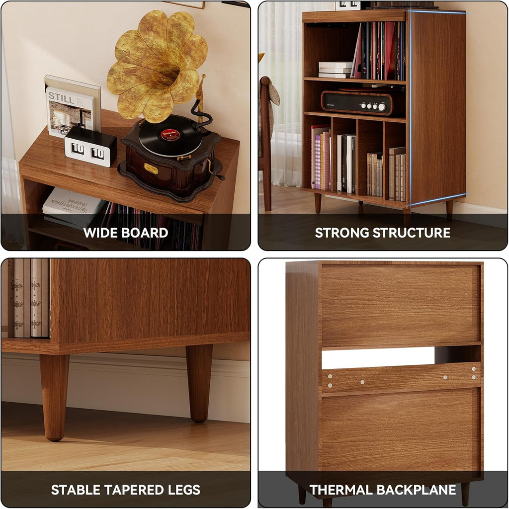 ELECWISH Media Storage Cabinet, Audio-Video Media Stand,Stereo Cabinet with 4 Height-Adjustable Shelves, AV Rack with Glass Doors for Meeting, Living, Recording Room