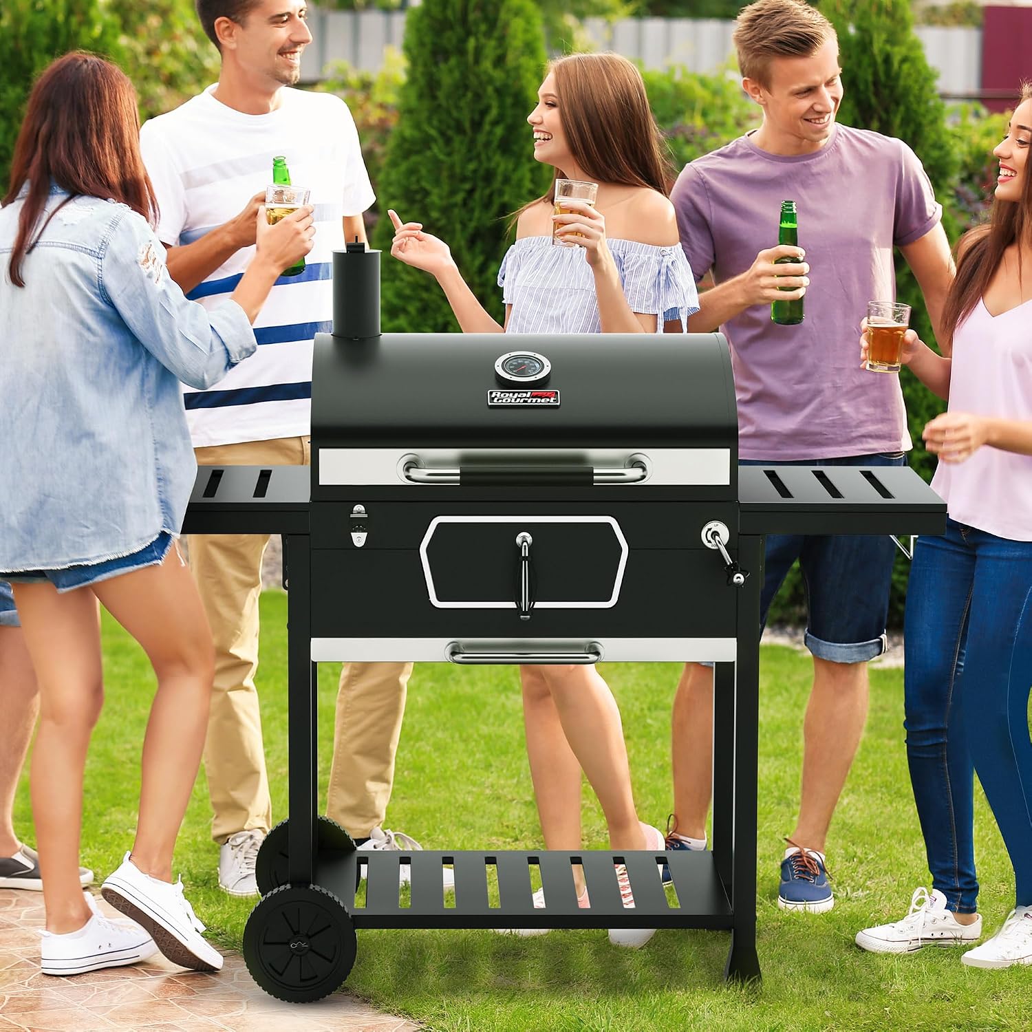 Royal Gourmet CD2030AC Deluxe 30-Inch Charcoal Grill with Cover, Large BBQ Grill with Collapsible Side Tables for Outdoor Picnic Camping Patio Backyard Cooking, Black