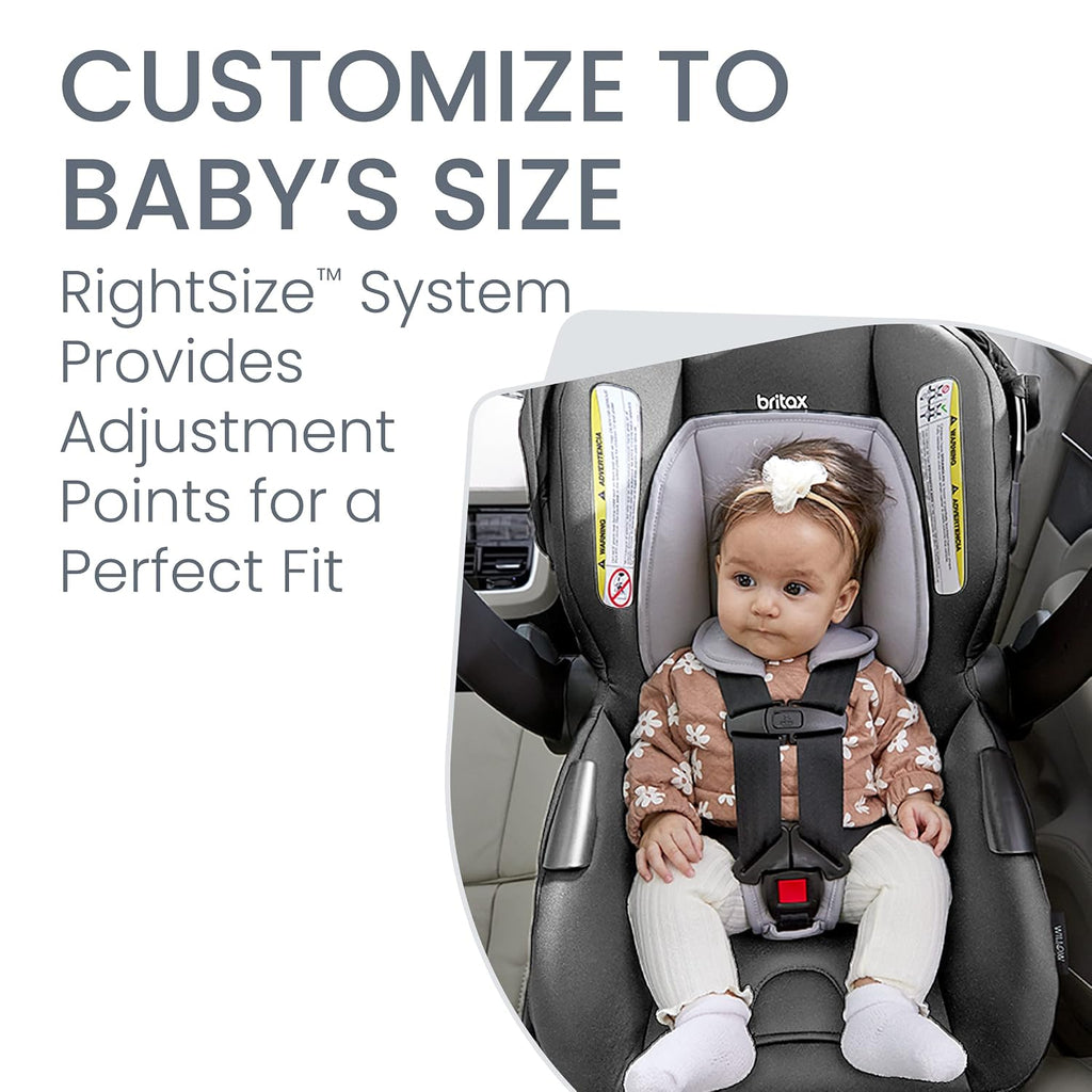 Britax Willow Brook Travel System, Car Seat Stroller Combo With Willow Infant Car Seat, Aspen Base, and Brook Stroller; ClickTight Technology, RightSize System and 4 Ways to Ride — Graphite Glacier