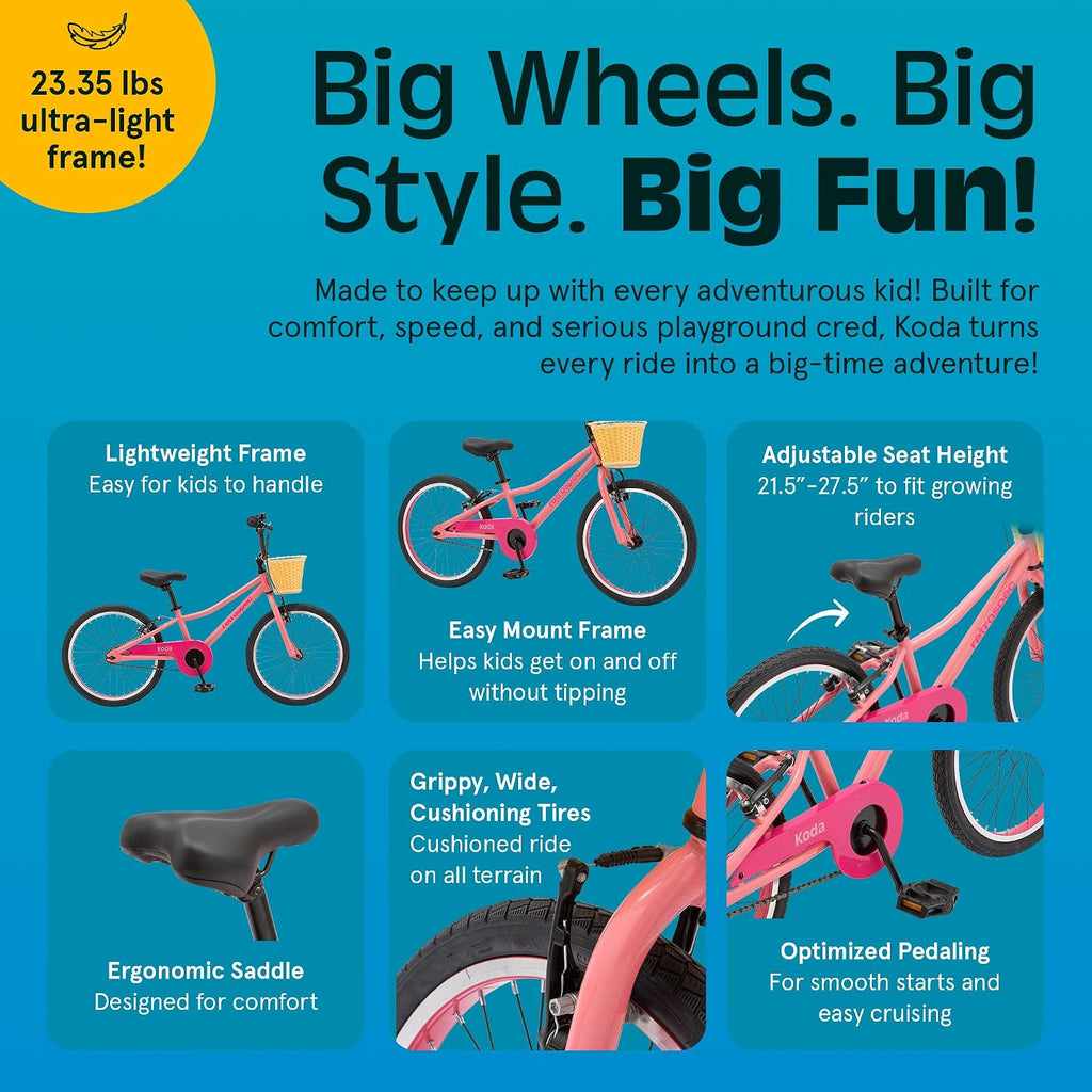 Retrospec Koda Plus Kids Bike for Boys & Girls Ages 6-8 Years - Children's Bicycle, Adjustable Seat & Handlebars