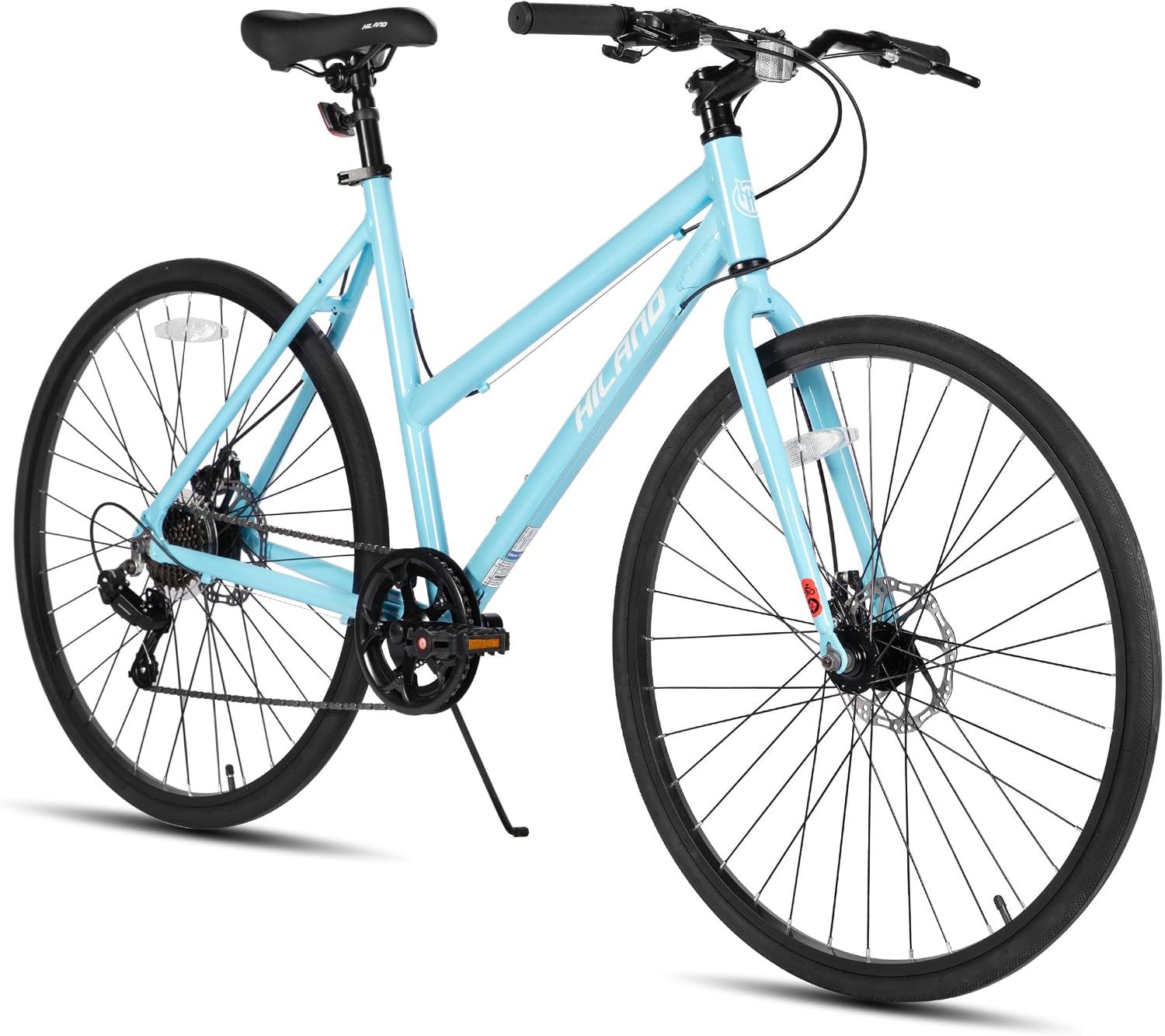 HILAND 700C Road Hybrid Bike, 7 speeds Bikes Urban City Commuter Bicycle with Disc Brake for Men Women Adult Comfortable Bicycle