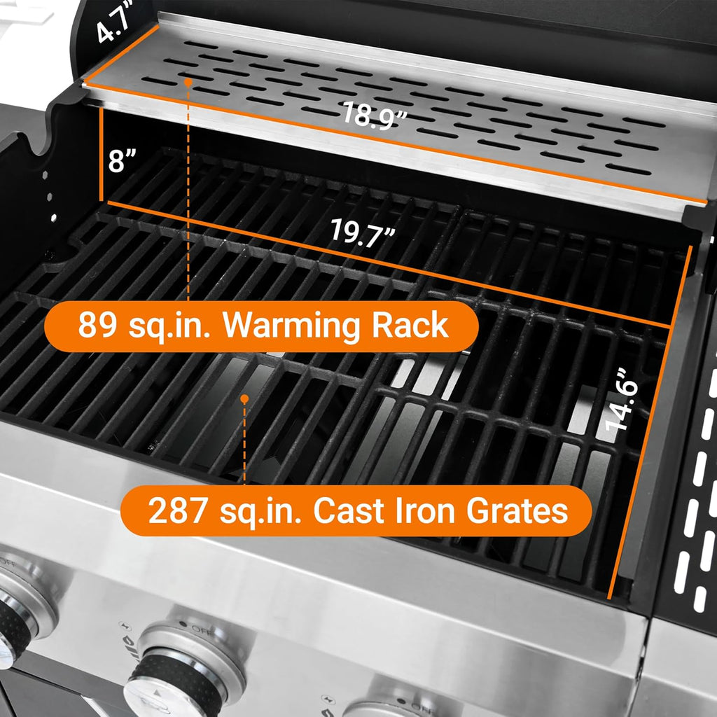 Endark 3-Burner BBQ Grill with Side Burner and Grill Cover,40,500 BTU Stainless Steel Propane Grill, Including Thermometer Wheels, Gas Grill for Garden Cooking and Family Gatherings