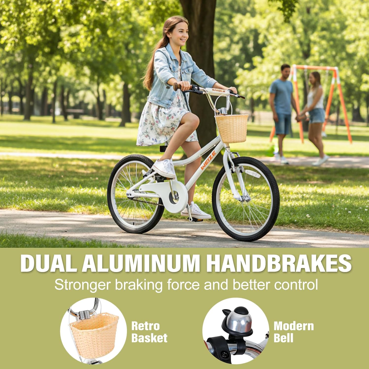 WEIZE Girls Bike for 6-14 Years Old, 20 24 Inch Kids Bike with Basket and Kickstand, Retro Style Childrens Bicycle for Teen Girls, Lightweight Steel Frame, Multiple Colors
