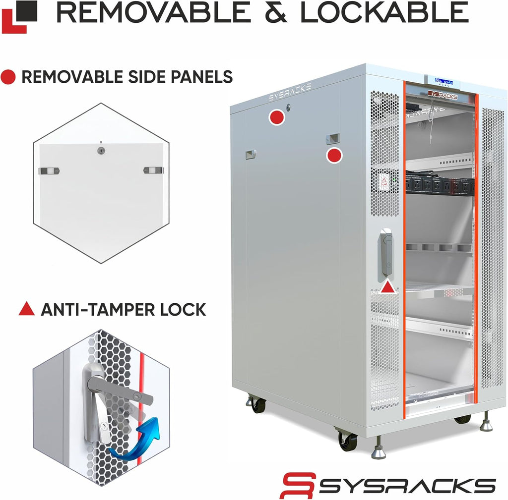 27U Server Rack Cabinet – 19' Network Rack Enclosure, 35' Deep Floor Standing Data Rack with Locking Glass Door, Cooling Fans, PDU & Shelf for Servers, Switches and Patch Panels