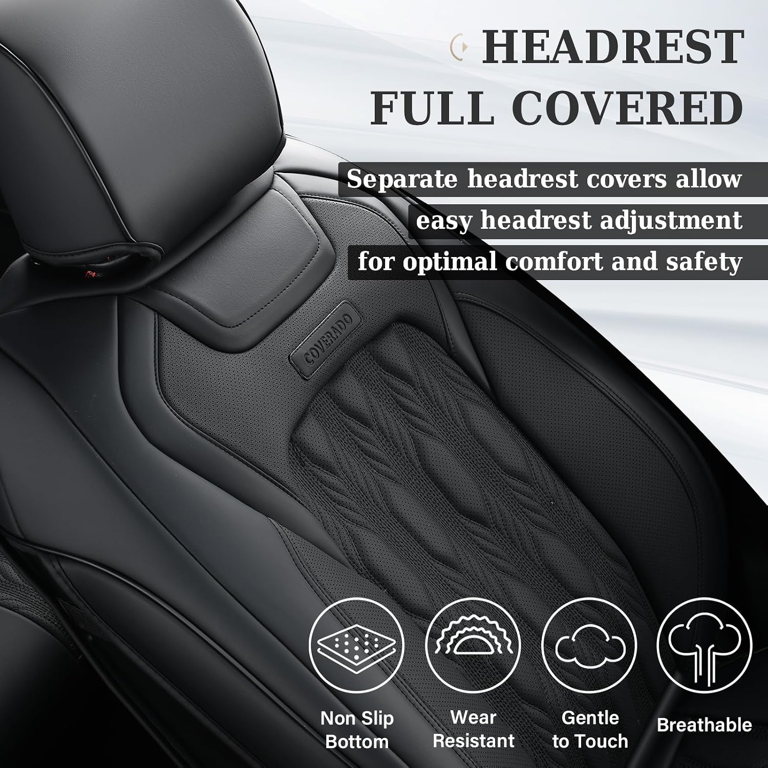 Coverado Car Seat Covers Full Set, Leather Ford F150 Seat Covers Fit for 2015-2026 F150 and 2017-2026 F250 F350 F450 Super Duty Crew Cab XL XLT Lariat King Ranch Platinum (Black)