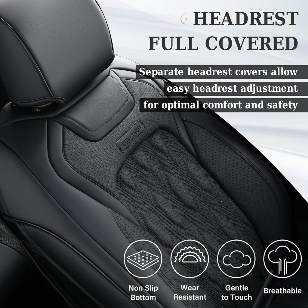 Coverado Front Leather Seat Covers for Ford F150 2015-2026, F250 F350 F450 2017-2026, Car SUV Pickup Truck Seat Protection, Black