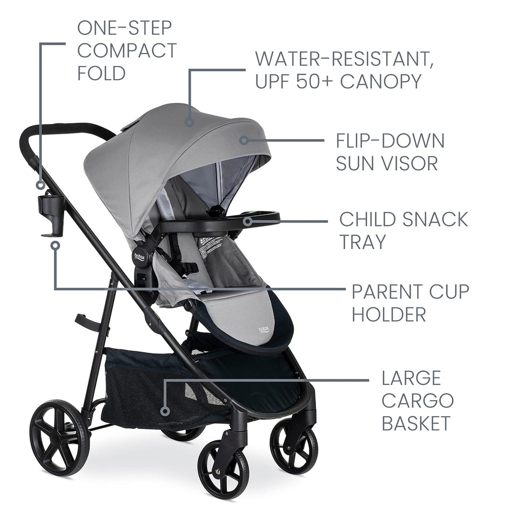 Britax Willow Brook Travel System, Car Seat Stroller Combo With Willow Infant Car Seat, Aspen Base, and Brook Stroller; ClickTight Technology, RightSize System and 4 Ways to Ride — Graphite Glacier