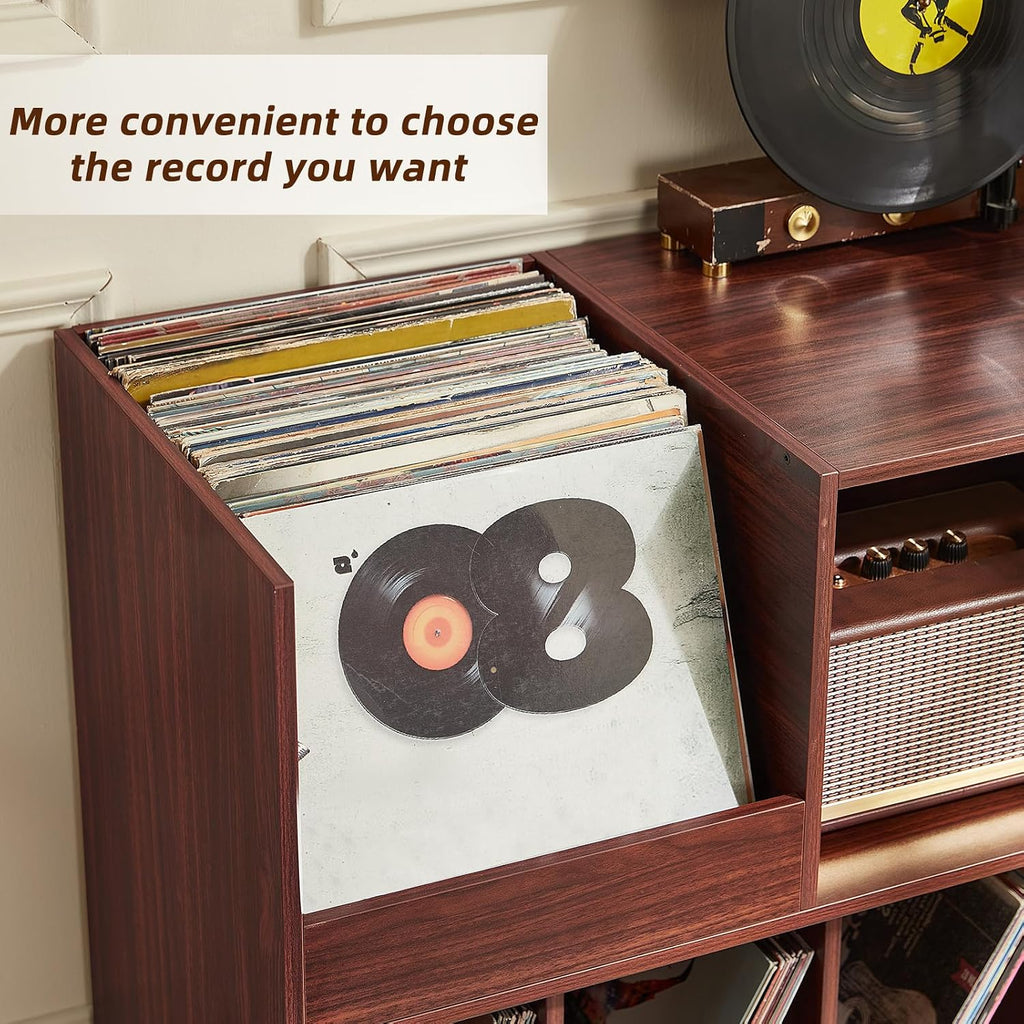 LELELINKY Large Record Player Stand, 48''Turntable Stand with Storage, Vinyl Record Holder with Display Area, Record Player Table Holds Up to 450 Albums, Record Stand for Music Room Living Room