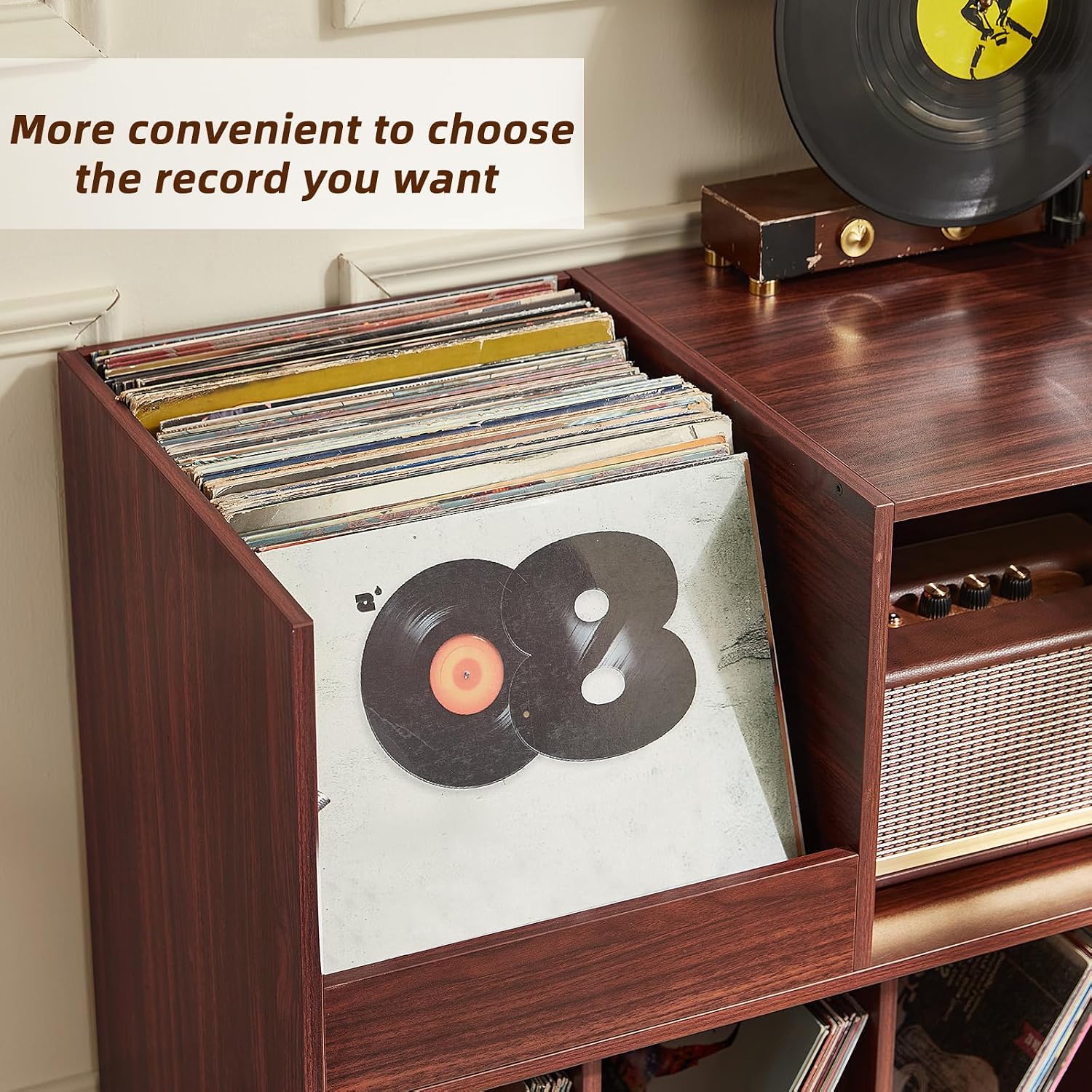 LELELINKY Large Record Player Stand, 48''Turntable Stand with Storage, Vinyl Record Holder with Display Area, Record Player Table Holds Up to 450 Albums, Record Stand for Music Room Living Room