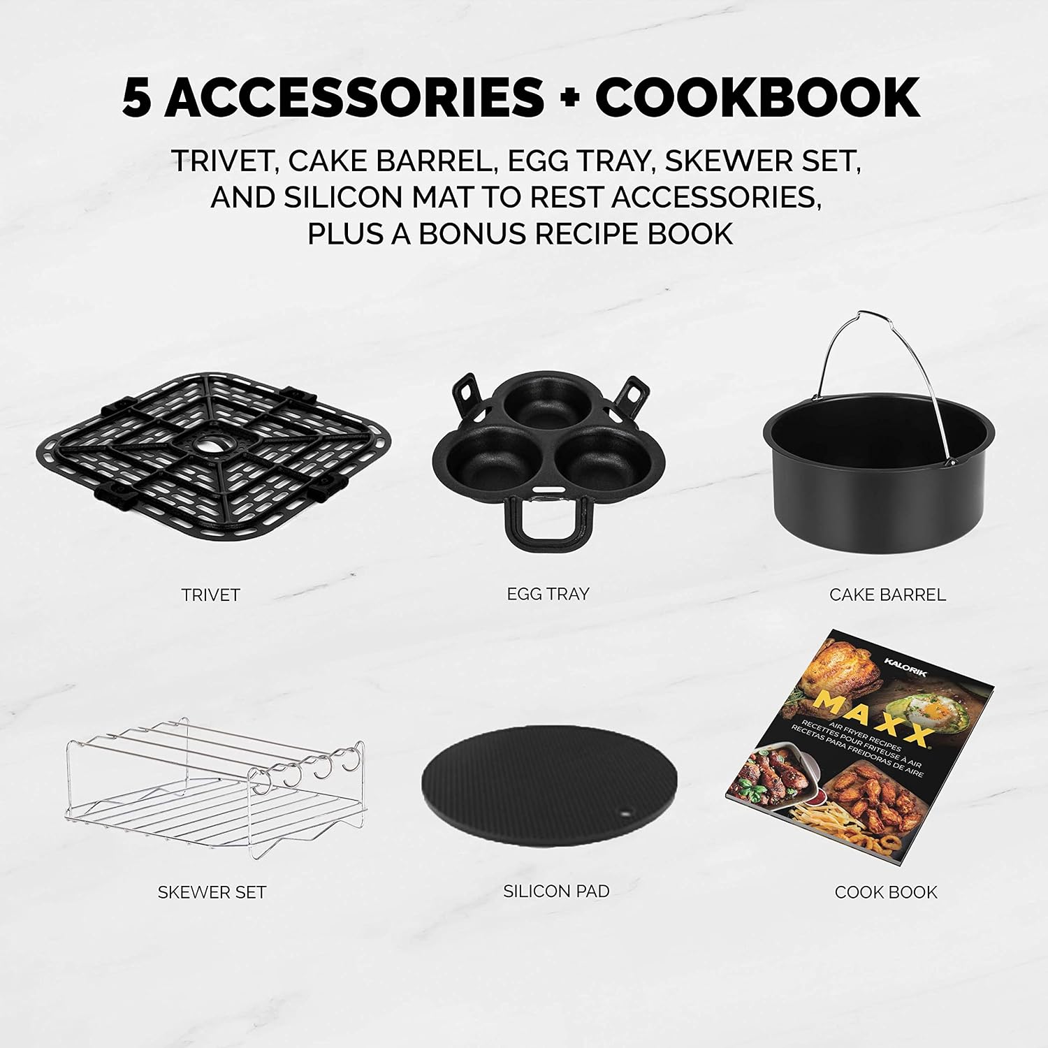 Kalorik MAXX® Plus Digital 7-Quart, 7-in-1 Oilless Air Fryer, LCD Display, 22 Smart Presets, 5 Accessories, and Recipe Book, 1750W, Stainless Steel, FT 50928 OW
