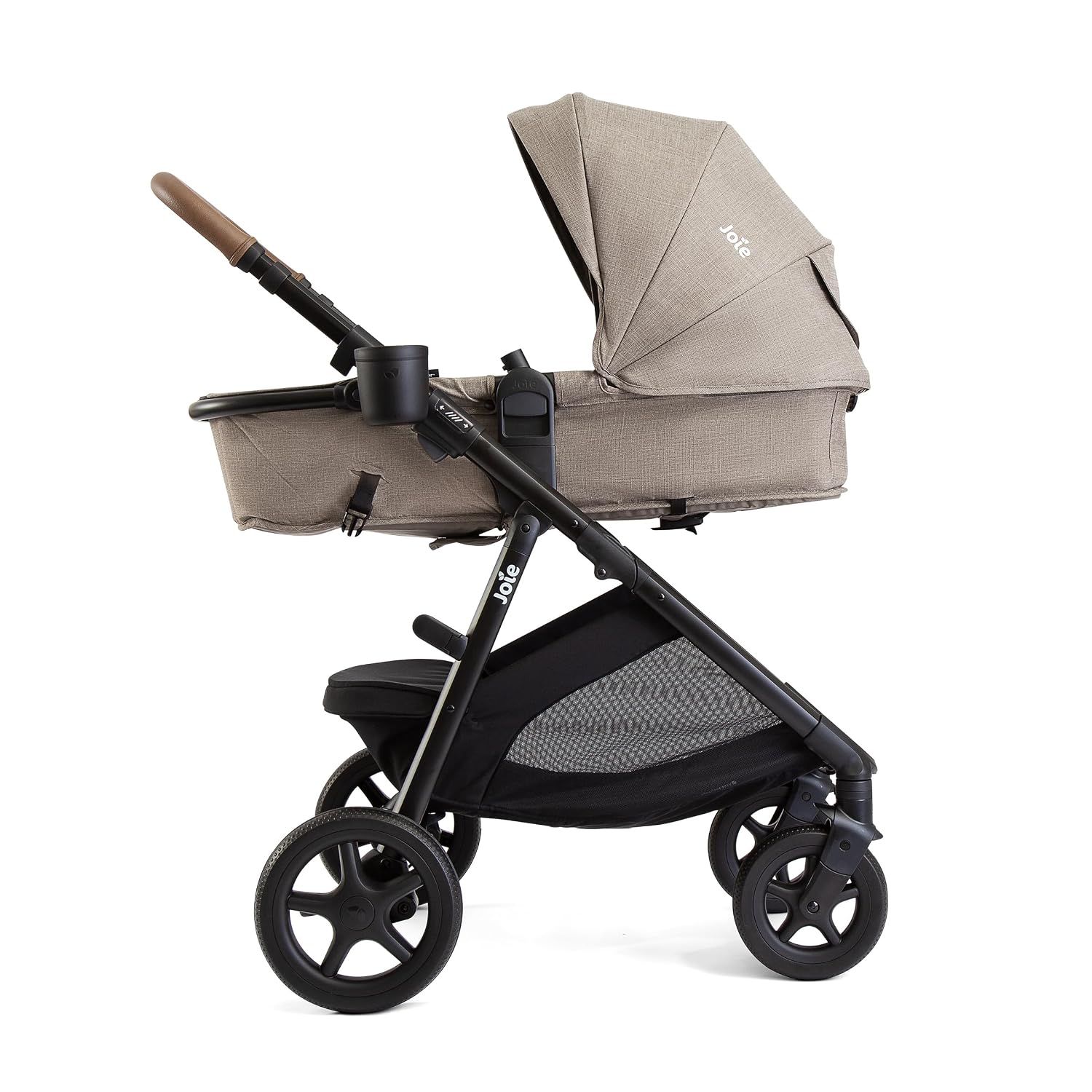 Joie Ginger 4-in-1 Convertible Pramette and Stroller with A Deep Recline, Height Adjustable seat, All-Terrain Wheels, Extra Storage – for Newborns and Toddlers (Mocha)