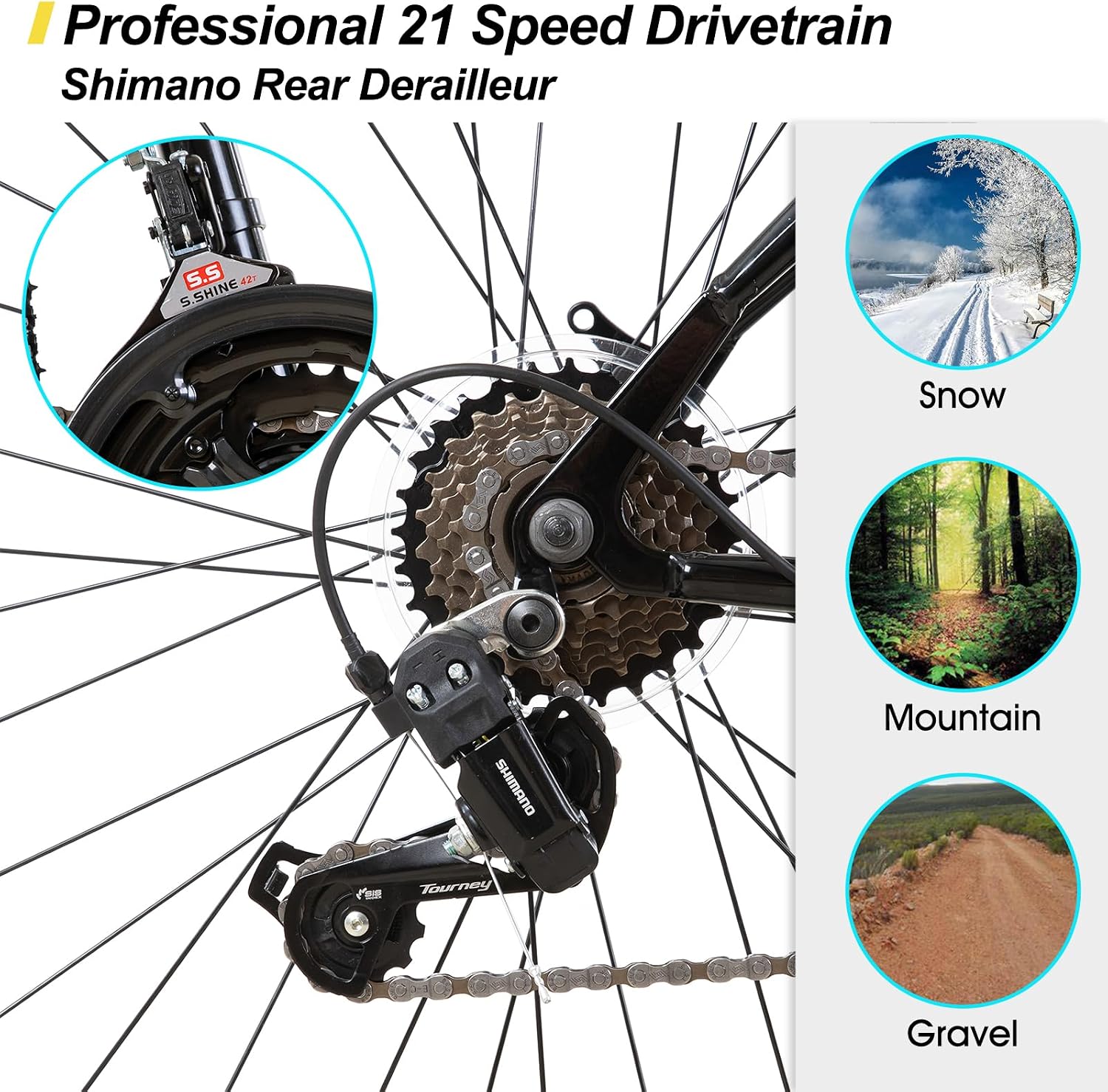 HILAND 26 27.5 29 Inch Mountain Bike, Mens and Womens MTB with 21 Speeds, High-Tensile Steel Frame, V Brake, Hardtail Bicycle for Adults