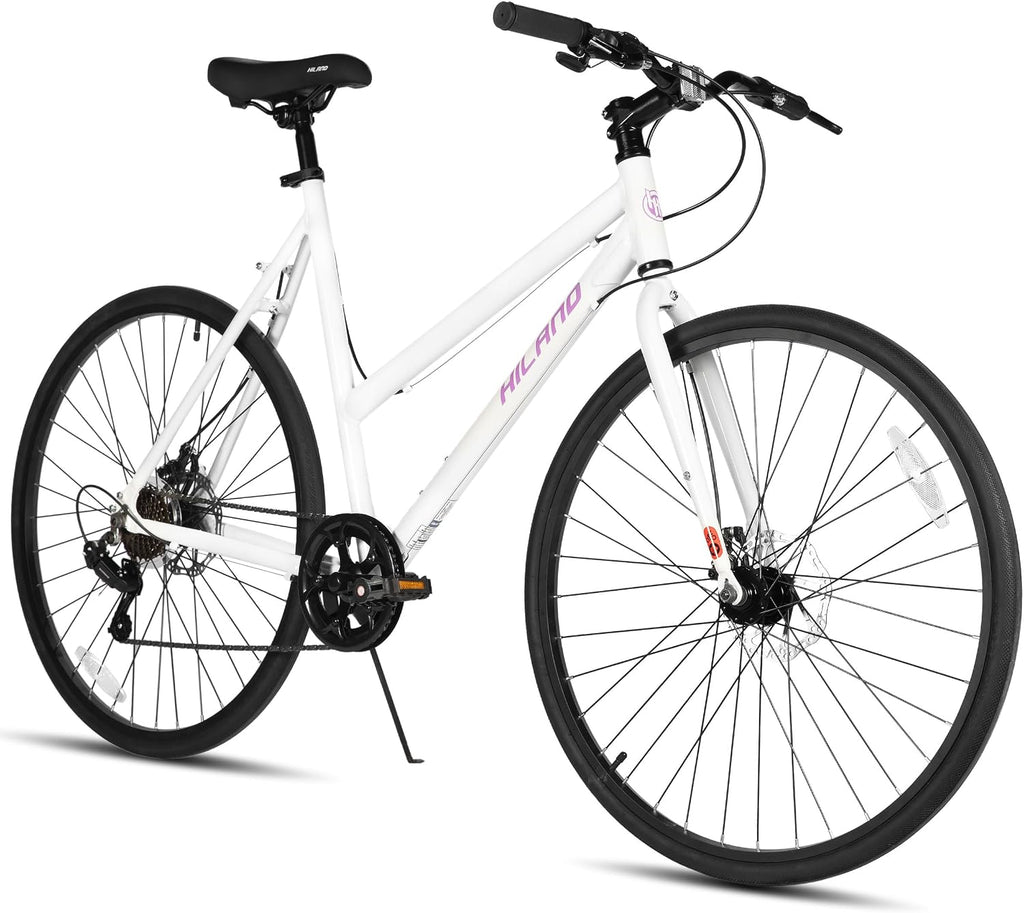 HILAND 700C Road Hybrid Bike, 7 speeds Bikes Urban City Commuter Bicycle with Disc Brake for Men Women Adult Comfortable Bicycle
