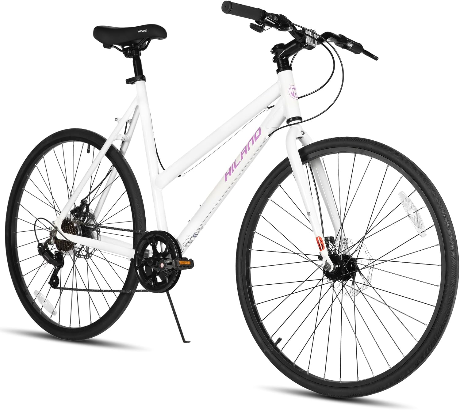 HILAND 700C Road Hybrid Bike, 7 speeds Bikes Urban City Commuter Bicycle with Disc Brake for Men Women Adult Comfortable Bicycle