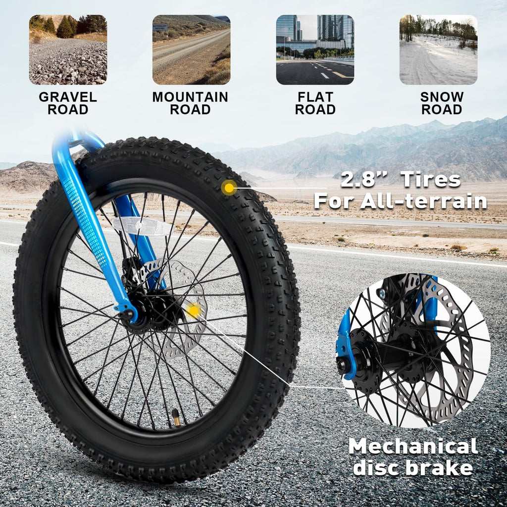 Glerc Mars Kids Mountain Bike, 20 24 Inch Fat Tire Bike for Teen Ages 6-14 Year Old, Bicycle with 2.8-Inch Wide Tires and 6 Speed Drivetrain, Multiple Colors
