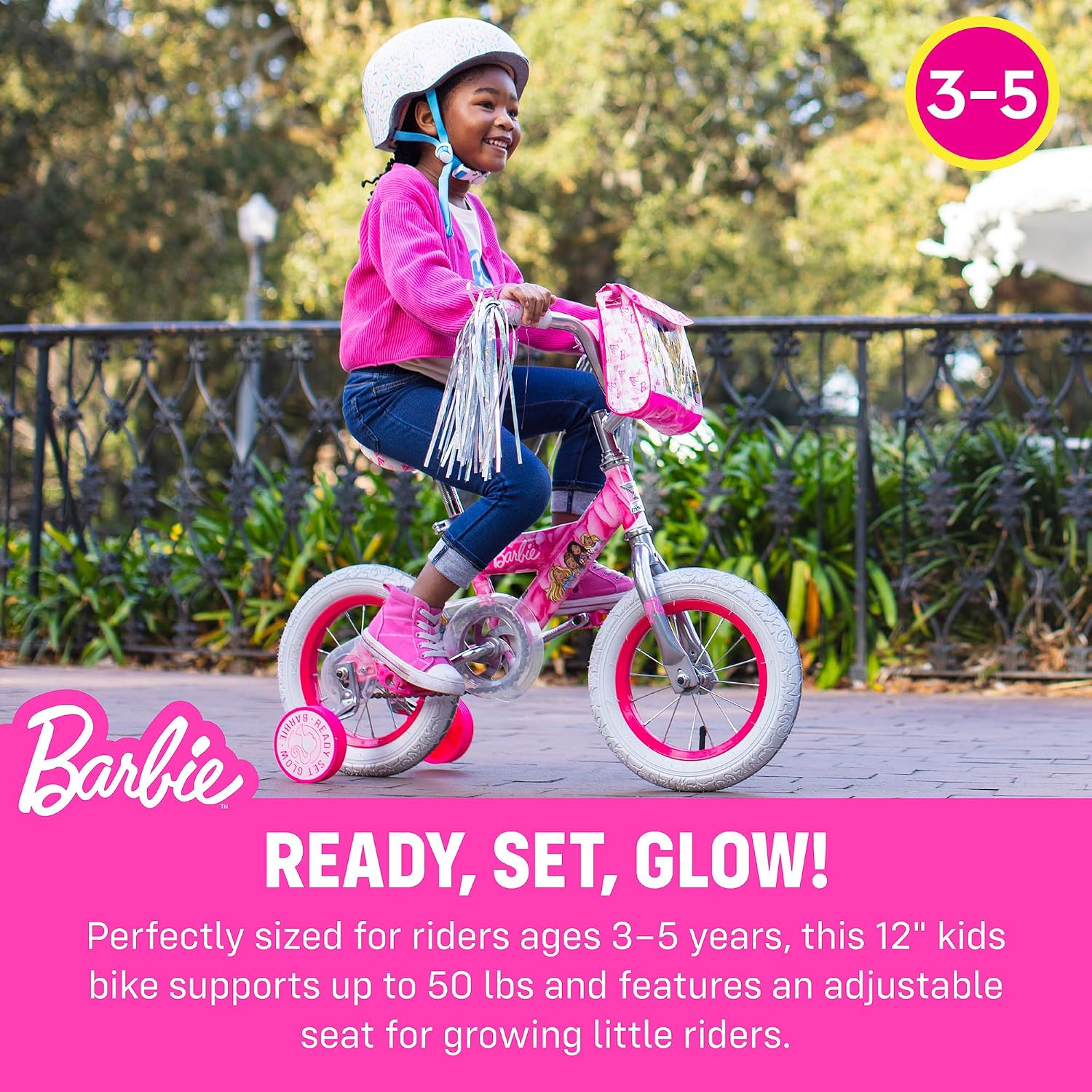 Dynacraft Barbie 12, 16, 18-inch Girls' Bike for Kids Ages 3-9 Years - Fun and Stylish Design, Sturdy and Durable, Perfect for Kids Learning to Ride, Easy to Assemble, Ideal for Young Riders