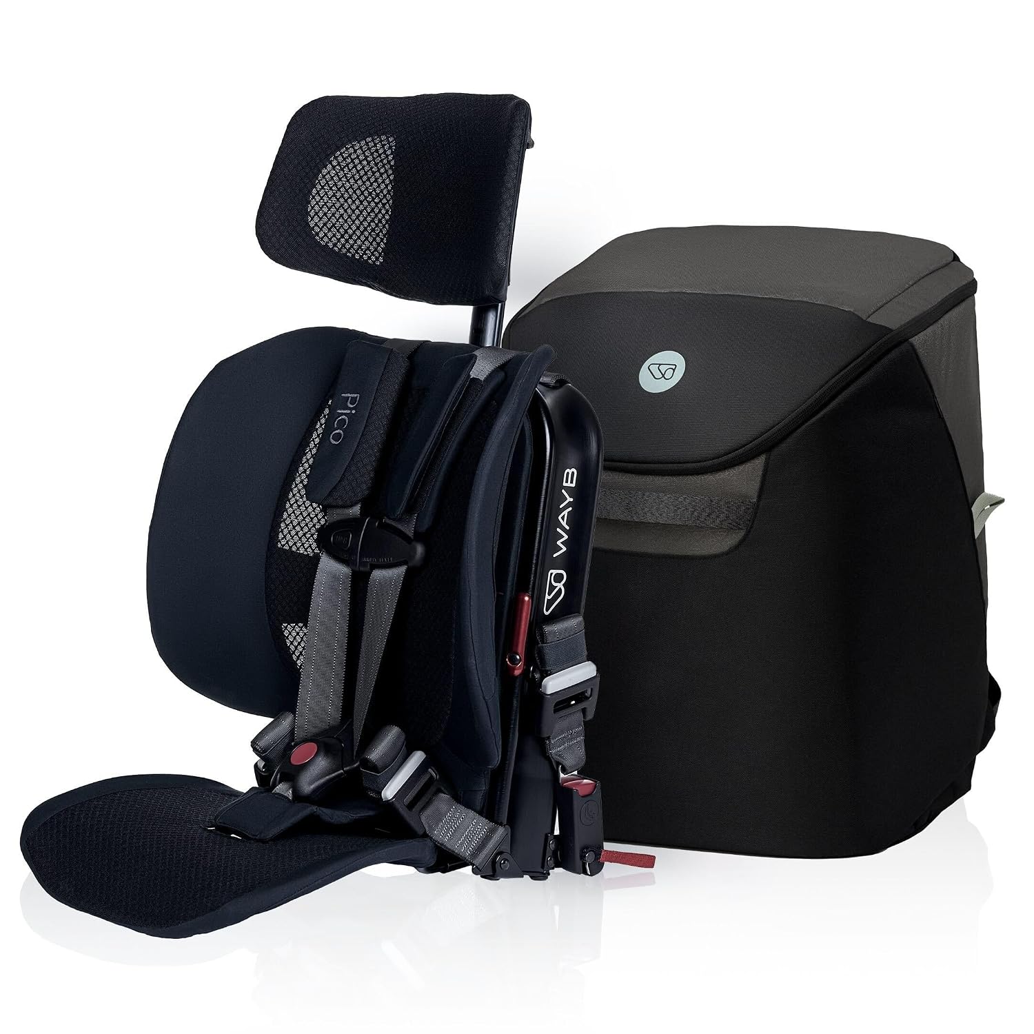 WAYB Pico Travel Car Seat with Premium Carrying Bag- Lightweight, Portable, Foldable - Perfect for Airplanes, Rideshares, and Road Trips - Forward Facing for Kids 26.5–50 lbs and 33.5–45'