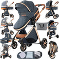 MoLi 2 in 1 Baby Bassinet Stroller, Convertible Foldable Standard Stroller, Reversible Pushchair Infant Buggy Carriage, Portable High Landscape Pram for Toddler Newborn, Aluminum Alloy (2USV9-BLUE)