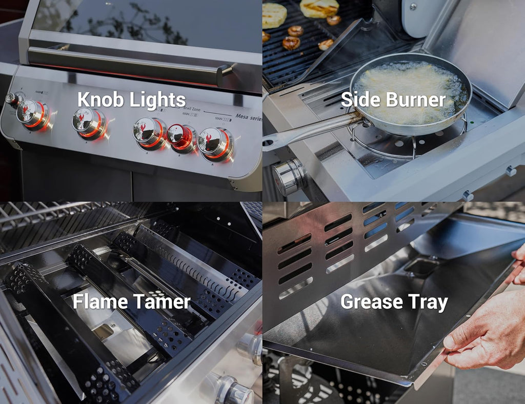 Monument Grills Mesa Series, Outdoor Barbecue Stainless Steel 4 Burner Propane Gas Grill, 62,000 BTU Patio Barbecue Grill with Side Burner, Infrared, Knob Controls, Mesa415BZ with BBQ Cover