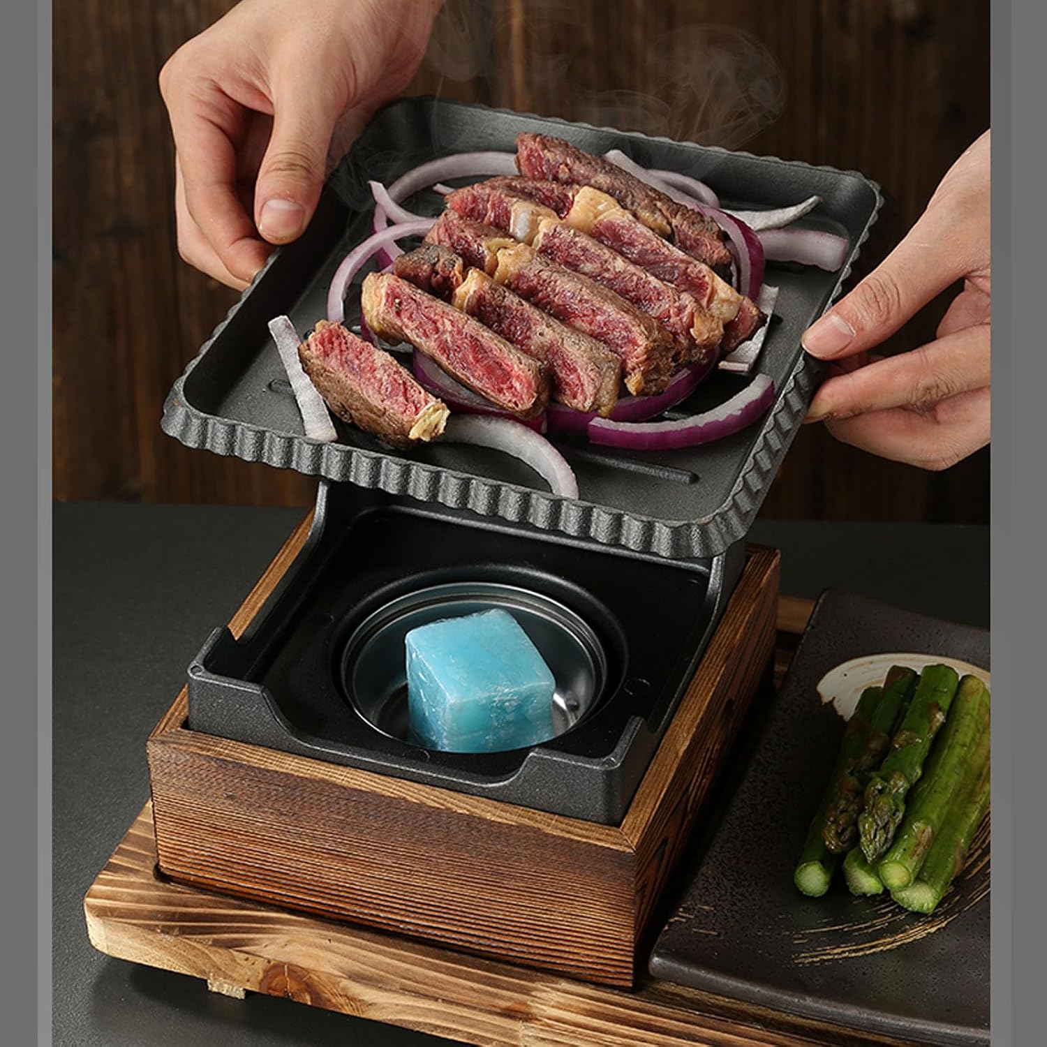 Portable BBQ Grill Korean Japanese Tabletop Barbecue Grill Charcoal BBQ Oven Alcohol Stove for Indoor Dining Table, Camping,A