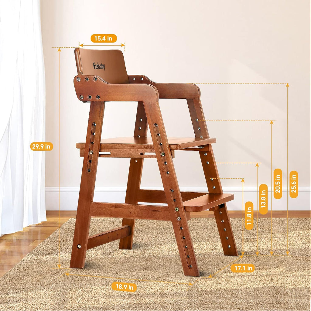 Ezebaby Wooden High Chair for Toddlers to Teens Adjustable Kids Learning Chair with Steps, Child Seats with Removable Cushions (Nut-Brown)