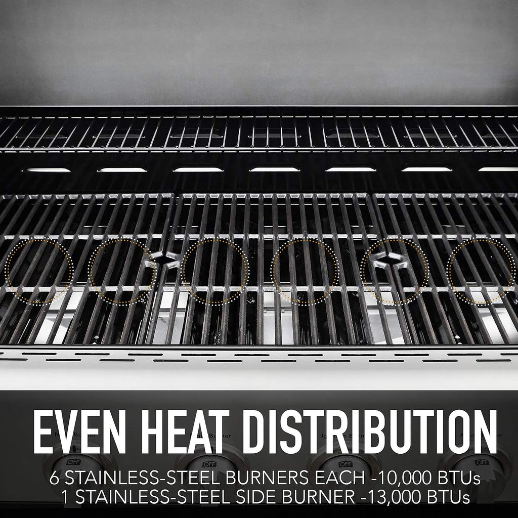 Kenmore 6-Burner Propane Gas BBQ Grill with Side Burner, 73,000 BTUs, Stainless Steel Cabinet Grill with Cast Iron Grates for Outdoor Cooking, Backyard BBQ, Patio, Large Parties