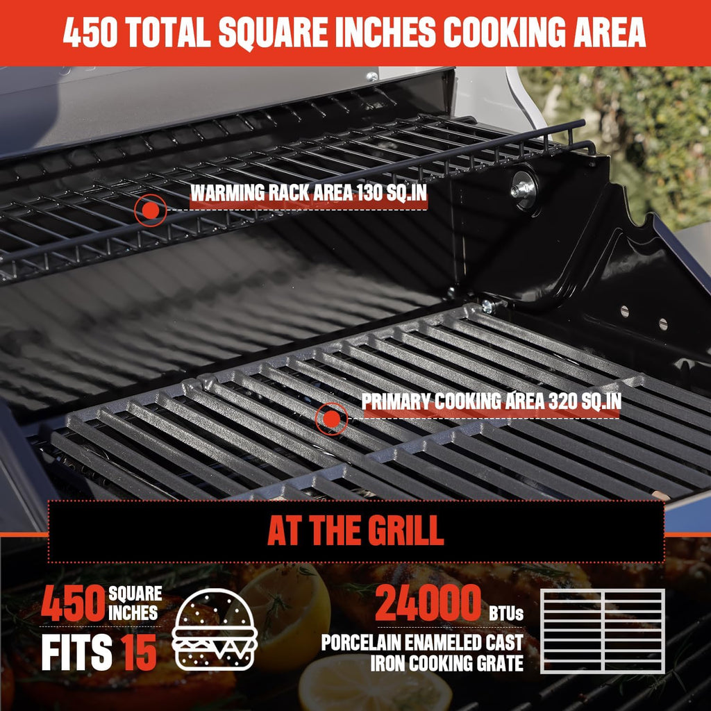Monument Grills 2-Burner Stainless Steel Liquid Propane Gas Grill, Two Foldable Shelves Patio Garden Barbecue Grill with Clearview® Lid, Knob Control, Mesa200S with BBQ Cover