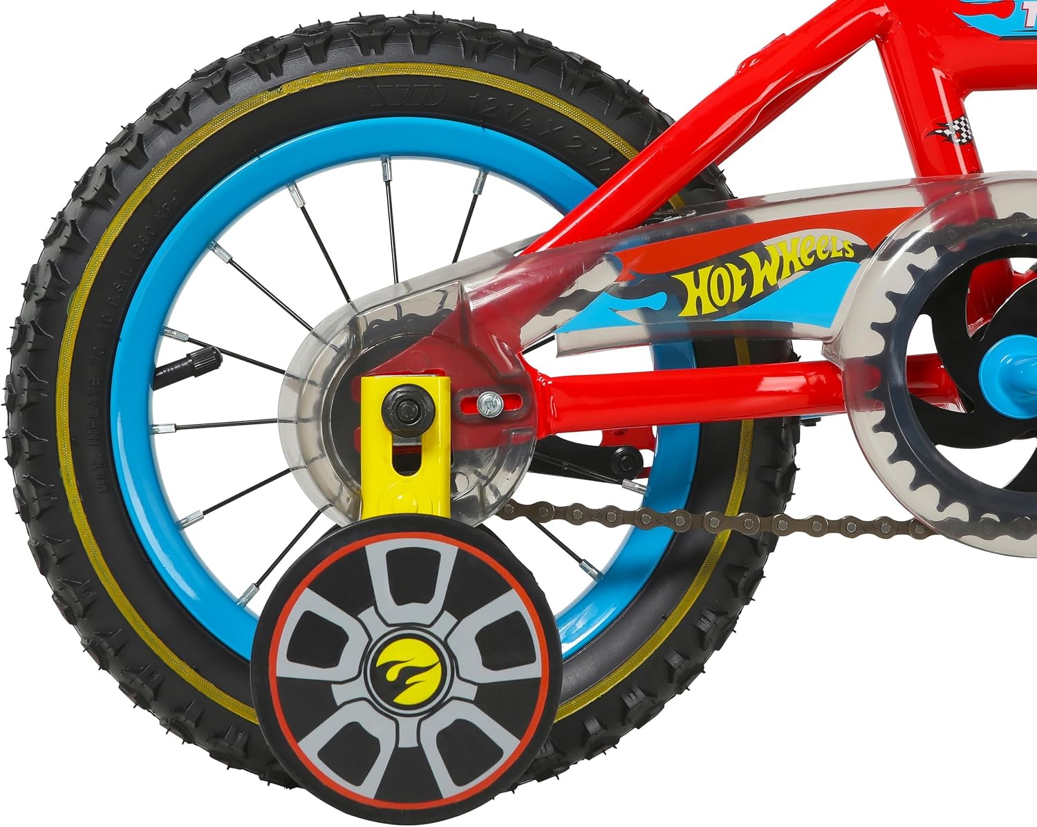 Dynacraft Hot Wheels Boys BMX Bikes Sizes 12' - 18' for Ages 3-9 Years in red, Black, with Handlebar rev Grip Play Feature
