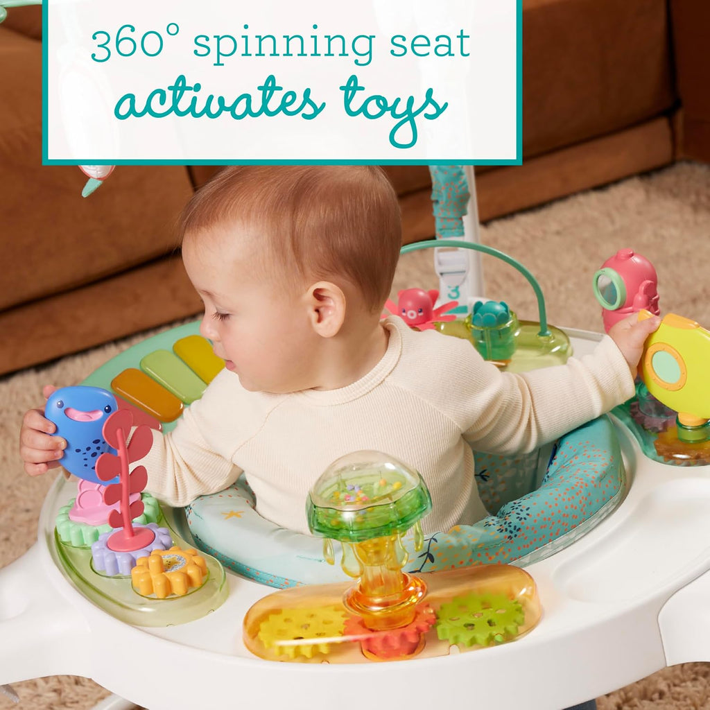 Infantino Magic Motion Activity Jumper, Under the Sea Baby Jumper with 360° Seat, Removable Piano, Lights & Music, Adjustable Height Activity Center, Motor Skills and Sensory Play, Ages 4+ Months