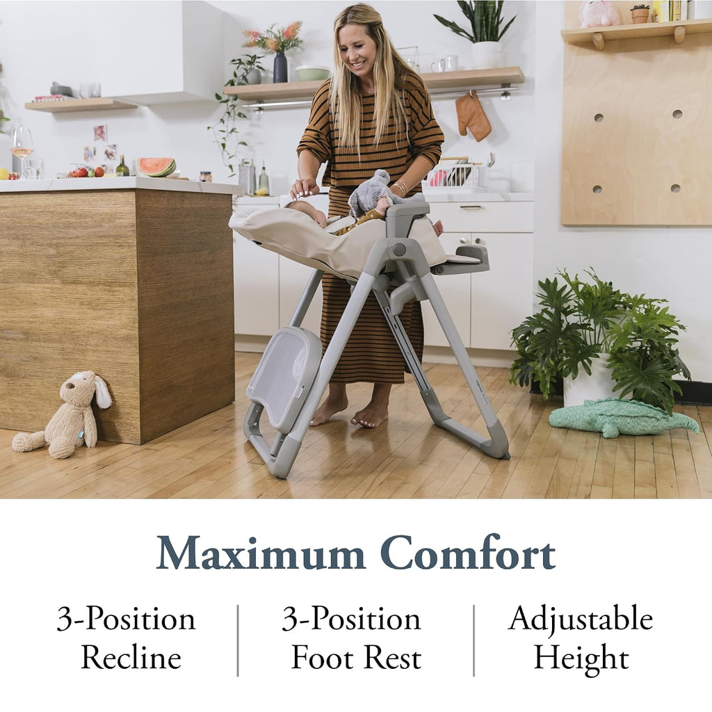 Inglesina My time Highchair, Butter - Adjustable High Chair for Babies & Toddlers, 4 Height & 3 Recline Settings, Collapsible, Tool-Free Assembly, BPA Free, Removable Tray for Easy Cleaning