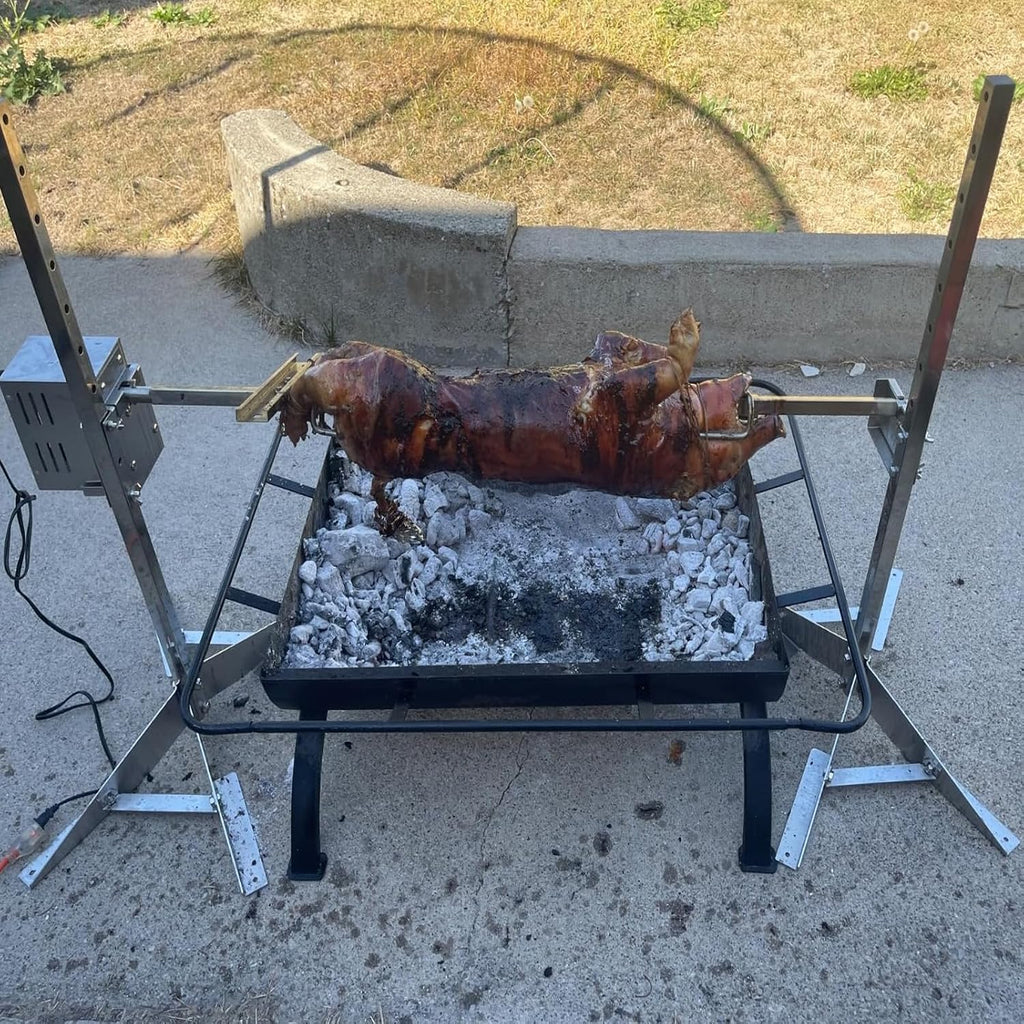 Electric BBQ Rotisserie Grill Kit, 51 Inch 132LBS Capacity, Automatic 50W Motor Height Adjustable Universal Roaster Stand, Stainless Steel Spit Kit, Roaster for Pig Lamb Goat