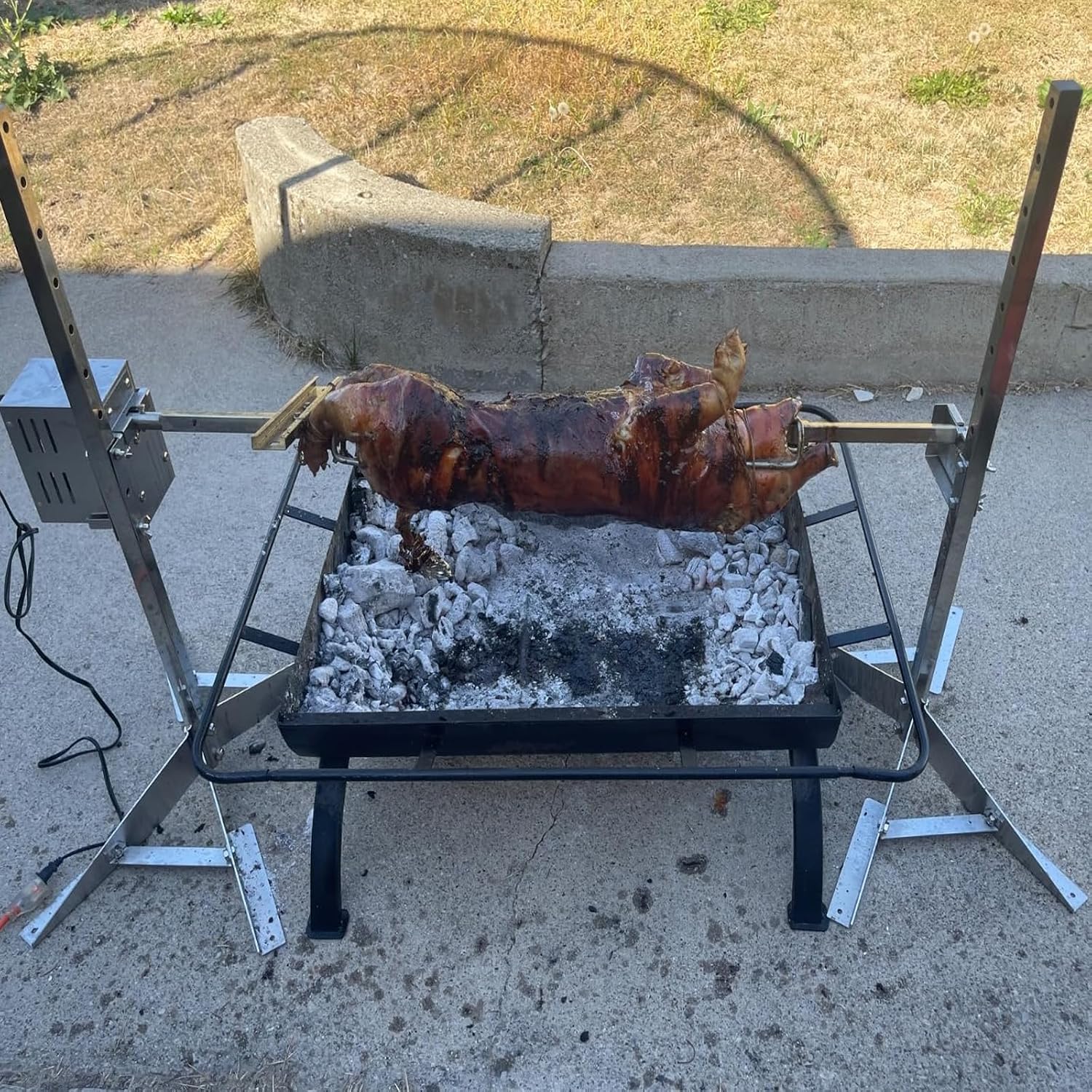 Electric BBQ Rotisserie Grill Kit, 51 Inch 132LBS Capacity, Automatic 50W Motor Height Adjustable Universal Roaster Stand, Stainless Steel Spit Kit, Roaster for Pig Lamb Goat
