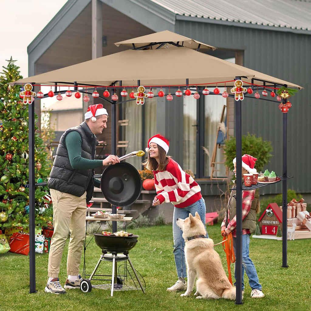 ABCCANOPY 8'x 5' Grill Gazebo Shelter, Outdoor BBQ Gazebo Canopy with LED Light (Khaki)