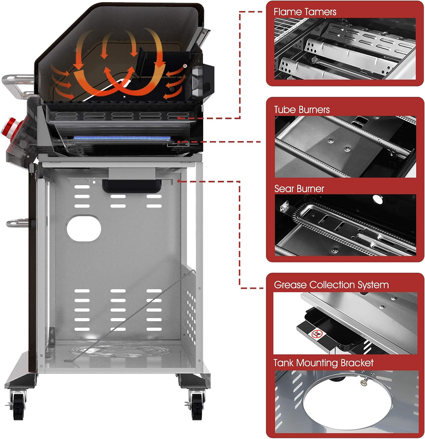 Royal Gourmet GA5403C 5-Burner Propane Gas Grill with Side Burner & Warming Rack, Outdoor BBQ Grill with 74,000 BTUs Output & 738 Sq. in. Cooking Area for Outdoor Barbecue, Coffee