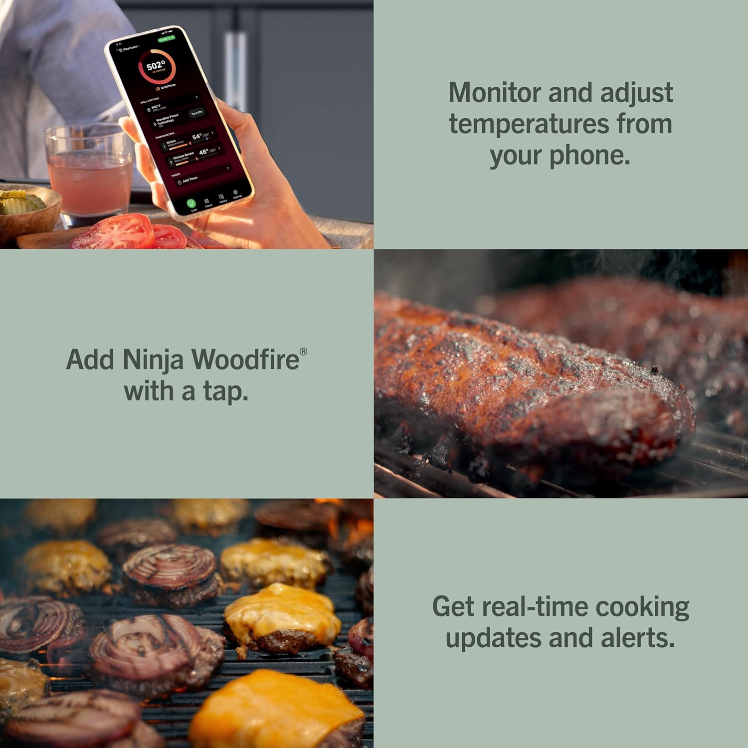 Ninja FlexFlame ProConnect Grill & Smoker | 5-in-1 Smart Cooking System | Electric & Propane | App-Connected | 3-Burner Digital Control | Roast, Griddle & Pizza Maker | Black/Gold | PG305