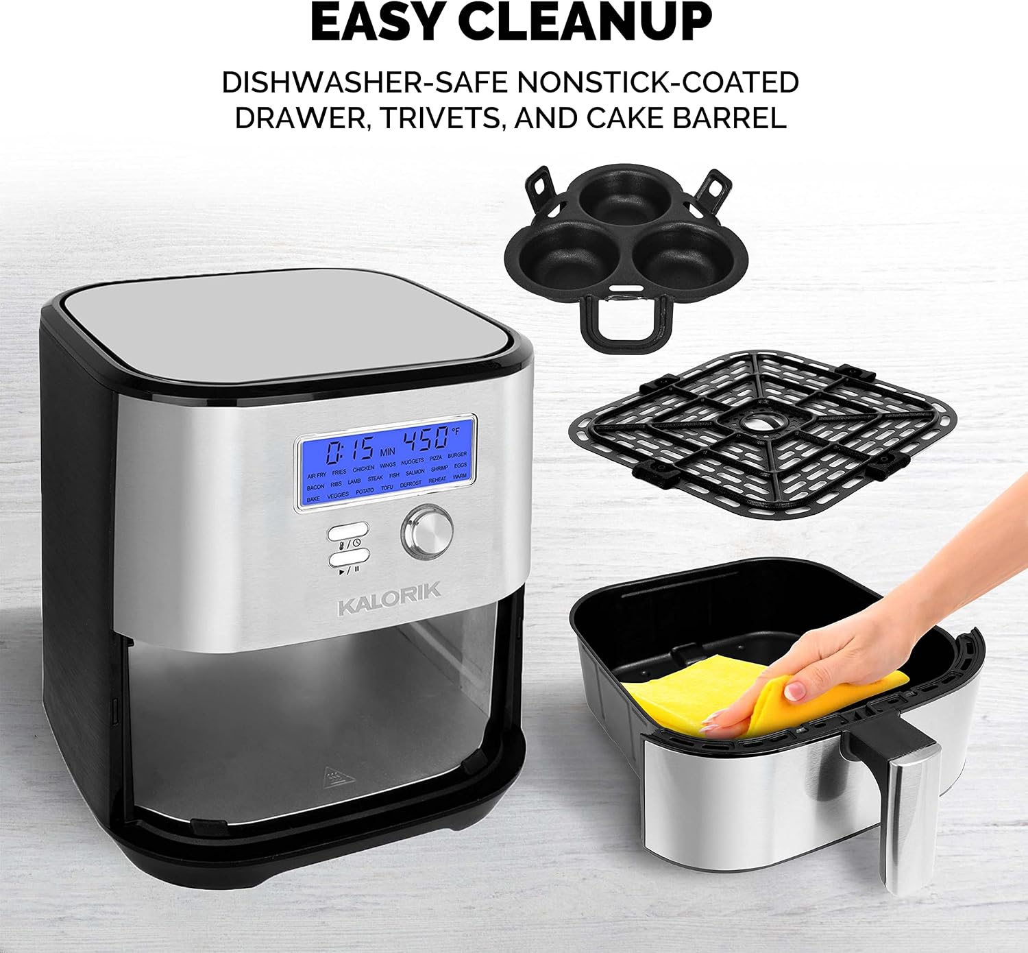 Kalorik MAXX® Plus Digital 7-Quart, 7-in-1 Oilless Air Fryer, LCD Display, 22 Smart Presets, 5 Accessories, and Recipe Book, 1750W, Stainless Steel, FT 50928 OW