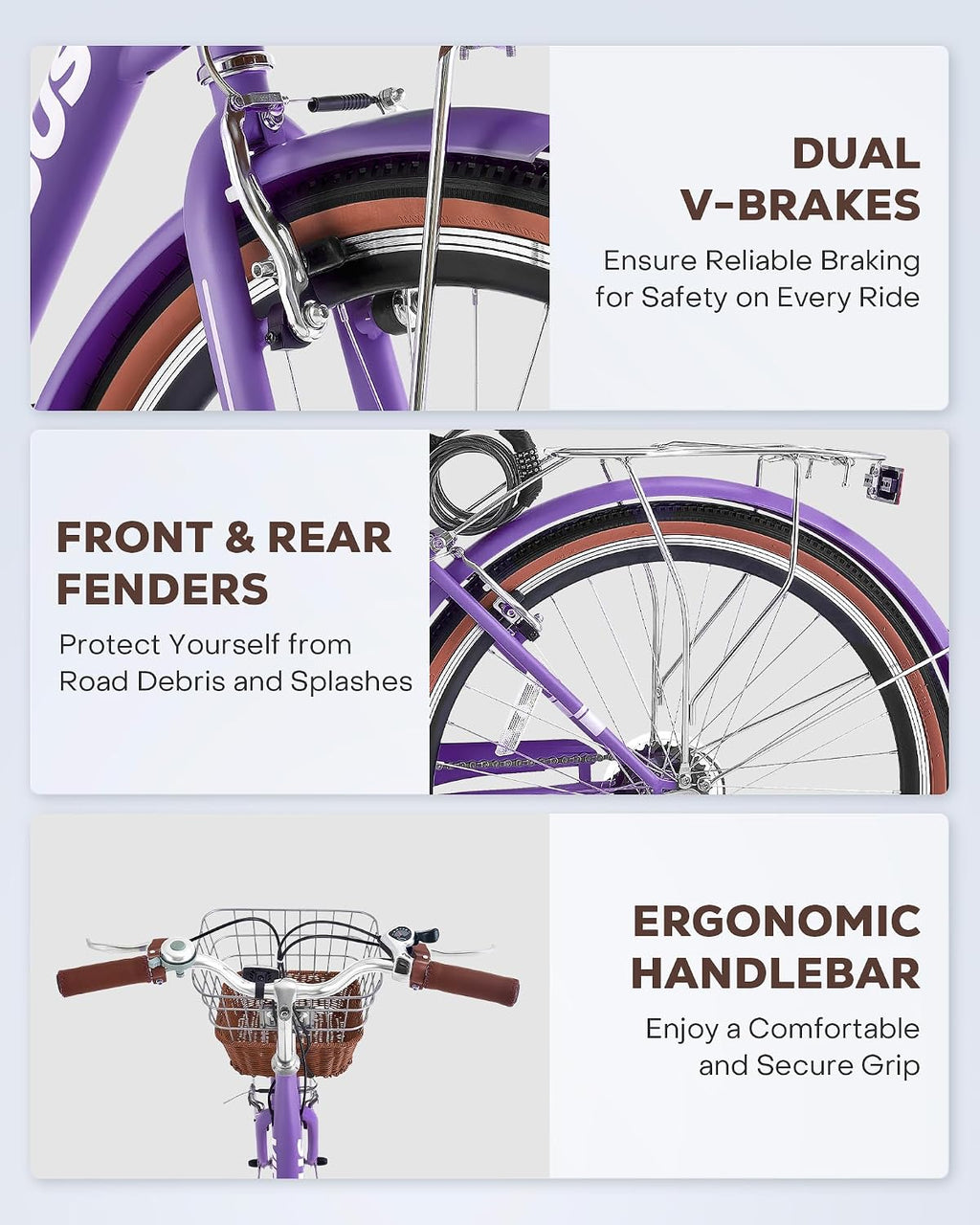 VIRIBUS Womens Cruiser Bike, 7 Speed Beach Cruiser Bike for Women, 26 inch Women Bicycle with Rattan Basket, City Commuter Vintage Retro Step Through Bicycle for Female Ladies Seniors, 330 Lb.