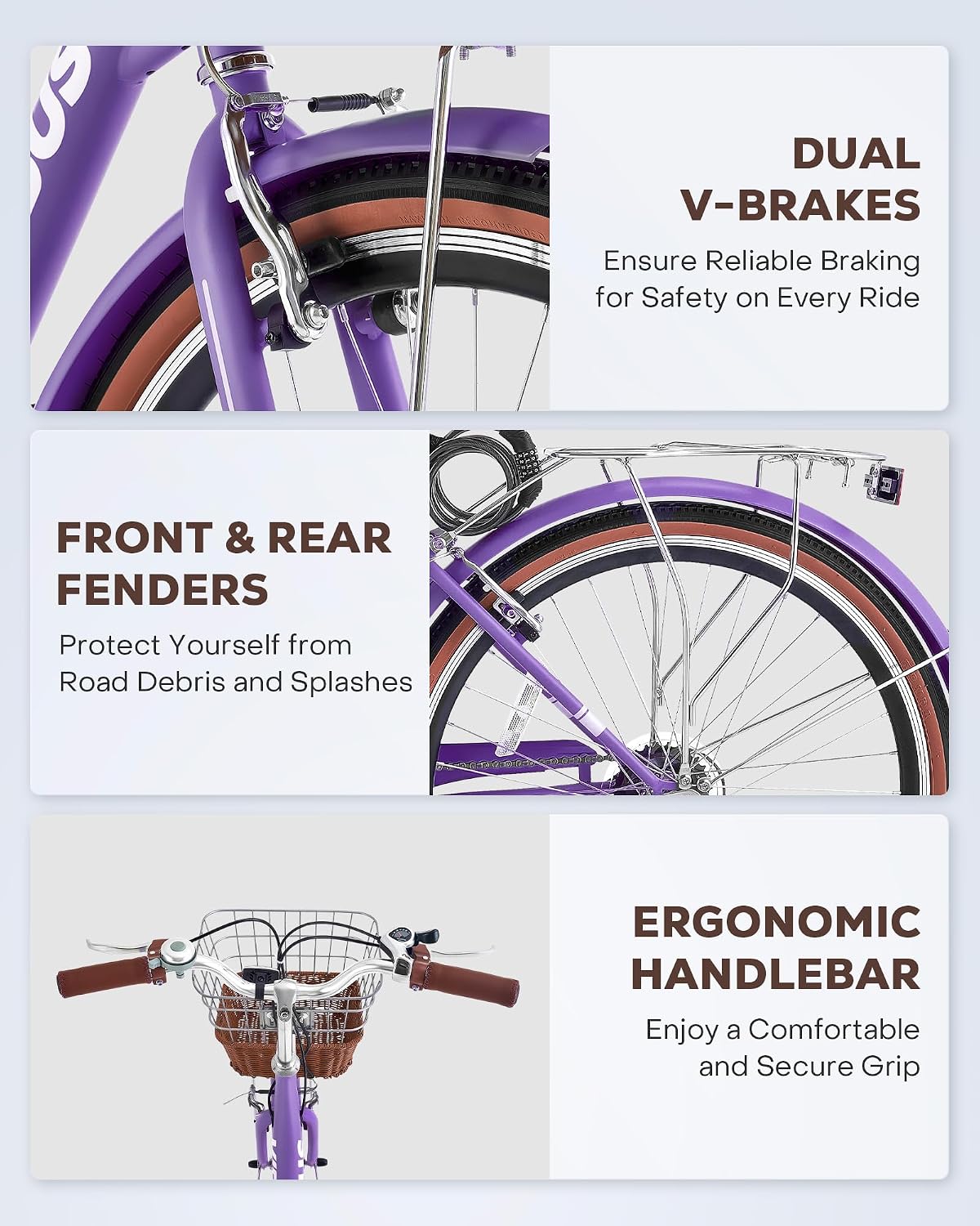 VIRIBUS Womens Cruiser Bike, 7 Speed Beach Cruiser Bike for Women, 26 inch Women Bicycle with Rattan Basket, City Commuter Vintage Retro Step Through Bicycle for Female Ladies Seniors, 330 Lb.